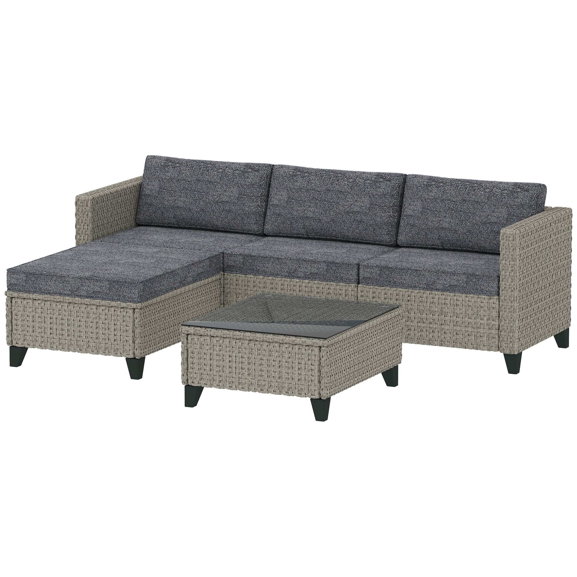 5 Piece PE Rattan Garden Furniture Set with Corner Sofa & Glass Table, Dark Grey - Image 2