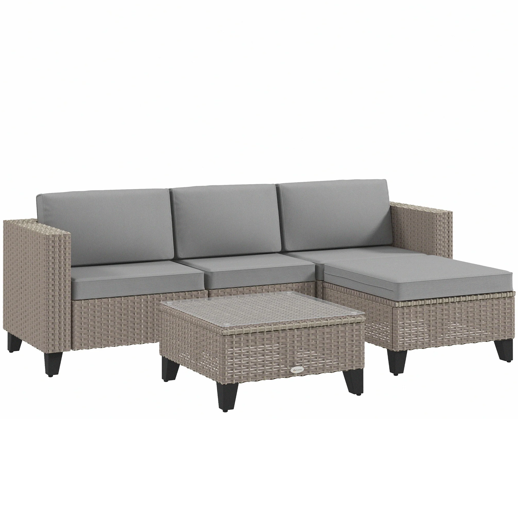 5 Piece PE Rattan Garden Furniture Set with Corner Sofa & Glass Table, Brown