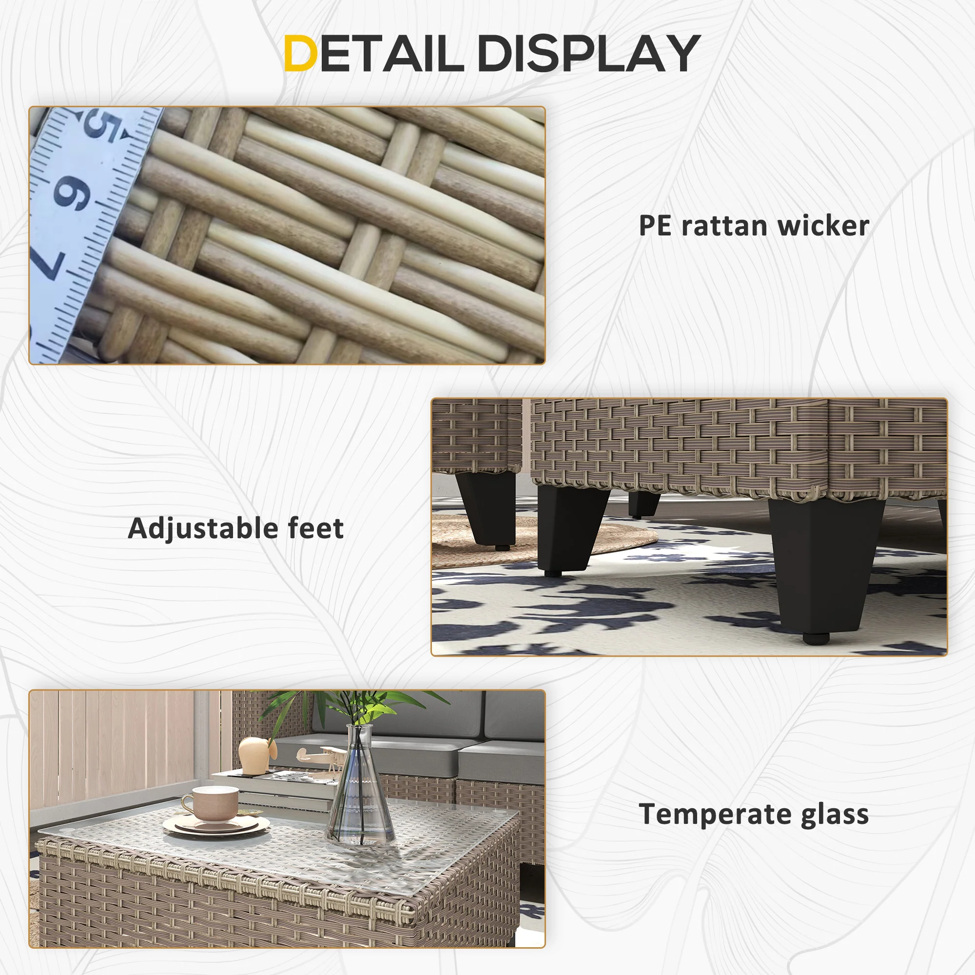 5 Piece PE Rattan Garden Furniture Set with Corner Sofa & Glass Table, Brown - Image 10