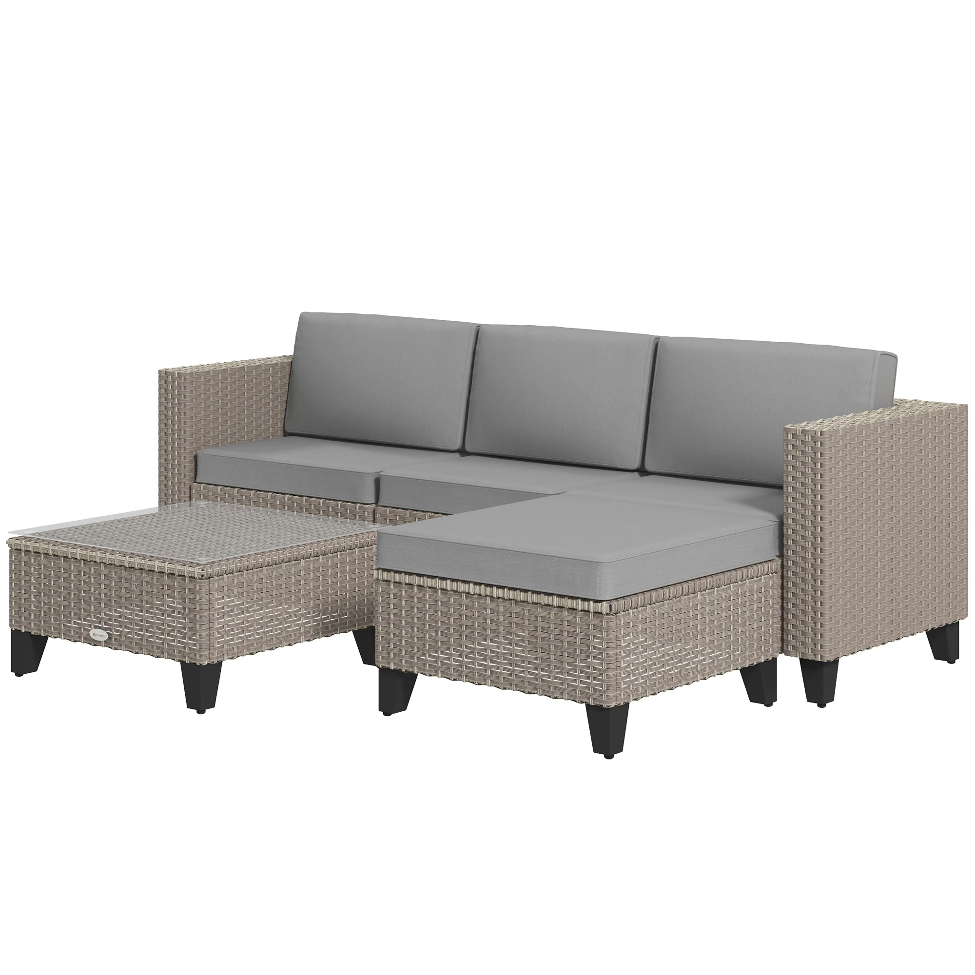 5 Piece PE Rattan Garden Furniture Set with Corner Sofa & Glass Table, Brown - Image 2