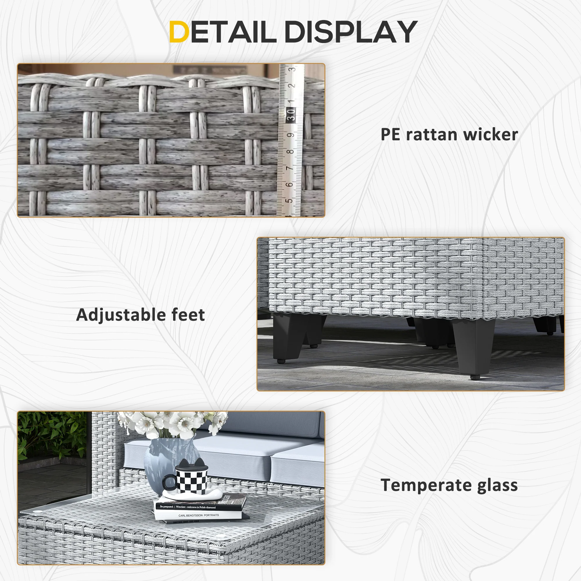 5 Piece PE Rattan Garden Furniture Set with Corner Sofa & Glass Table, Grey - Image 10
