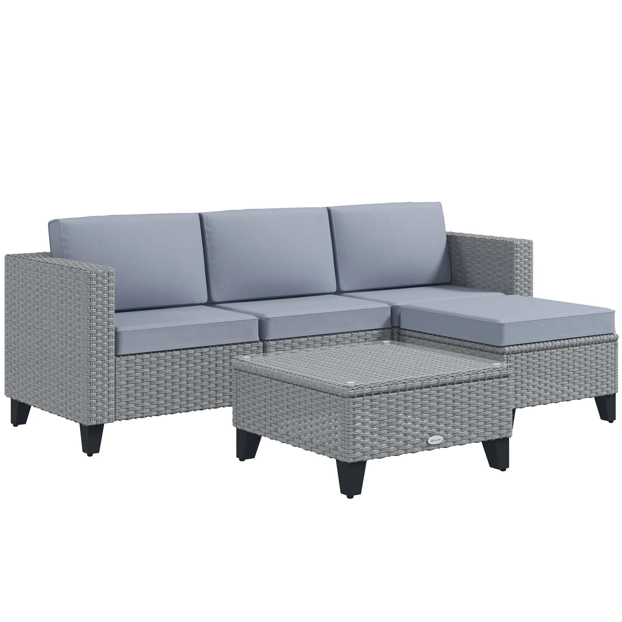 5 Piece PE Rattan Garden Furniture Set with Corner Sofa & Glass Table, Grey - Image 12