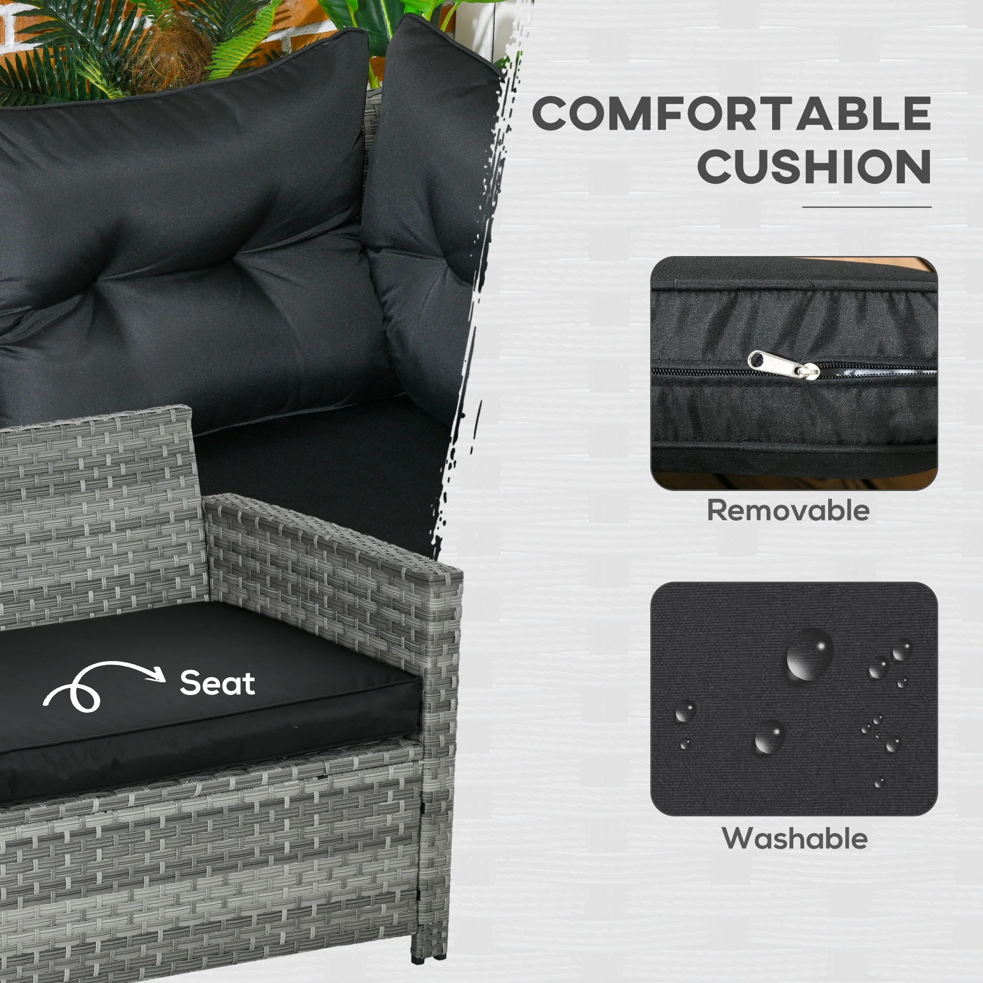 5 Pieces Rattan Garden Furniture Set with Corner Sofa, Glass Table & 2 Stools, Mixed Grey - Image 7
