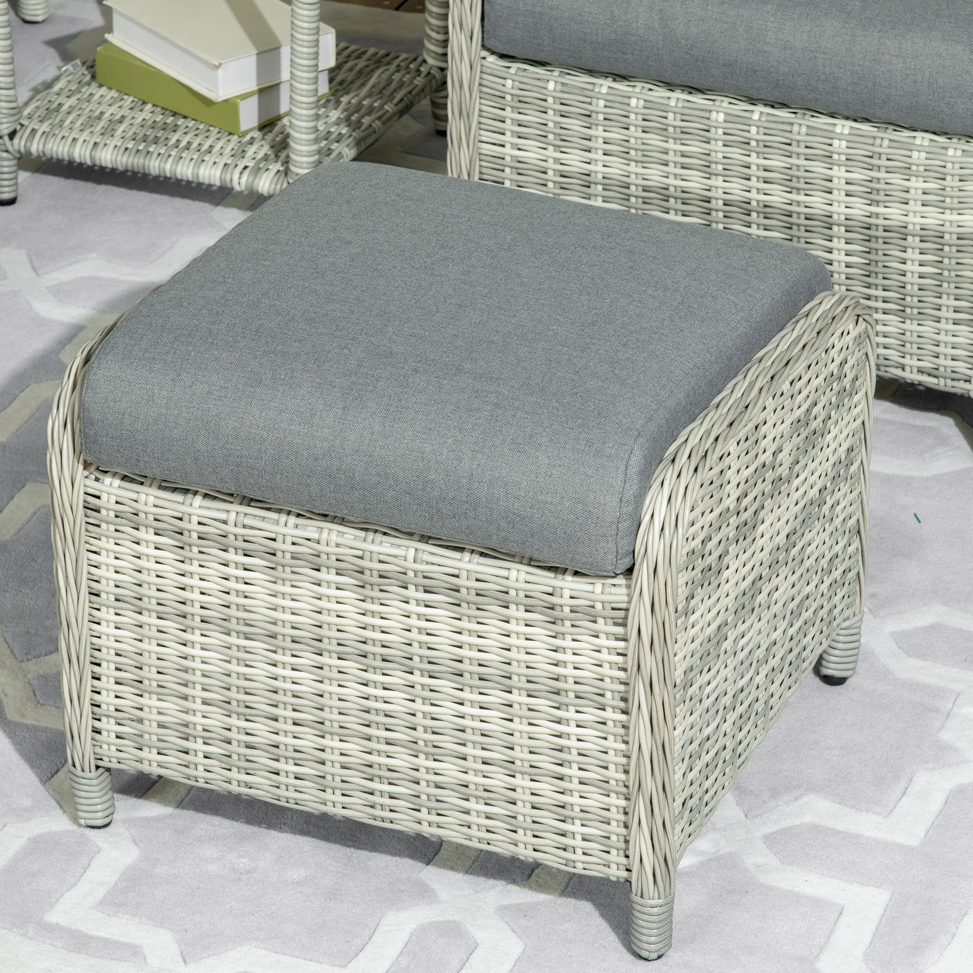 5 Pieces Rattan Bistro Set with Adjustable Back, Coffee Table and Footstools, Grey - Image 12