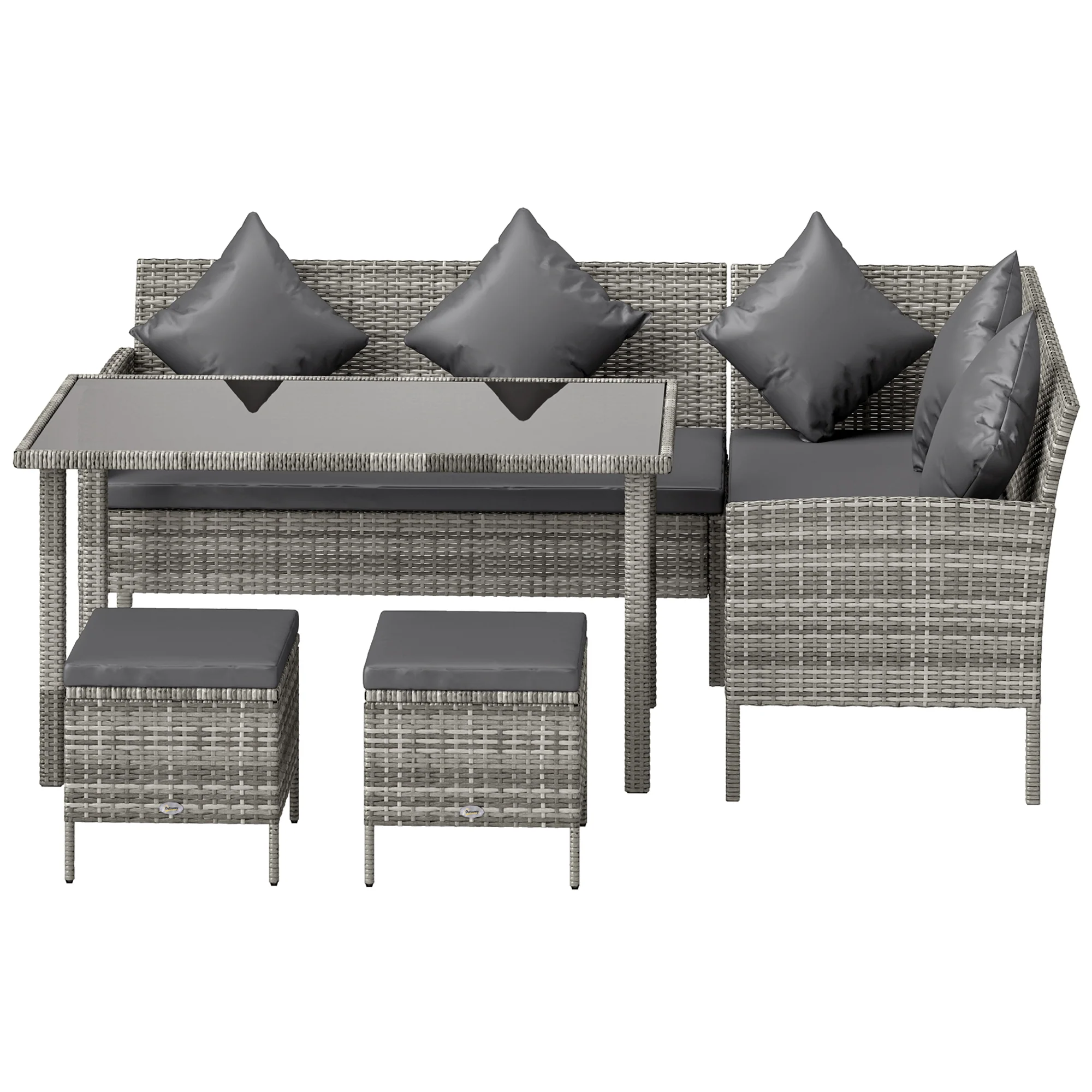5 Piece Rattan Garden Furniture Set, 6 Seater Corner Dining Set, Dark Grey - Image 2