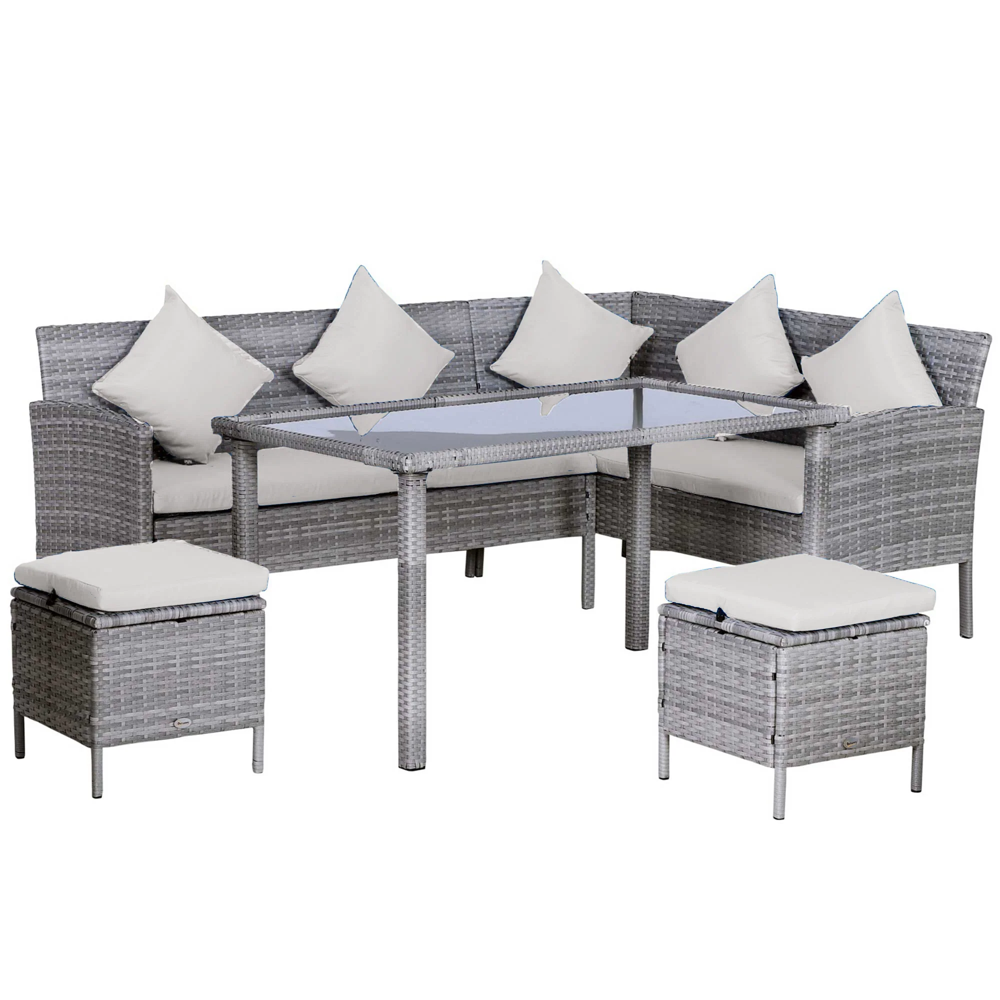5 Piece Rattan Garden Furniture Set, 6 Seater Corner Dining Set, Beige - Image 2