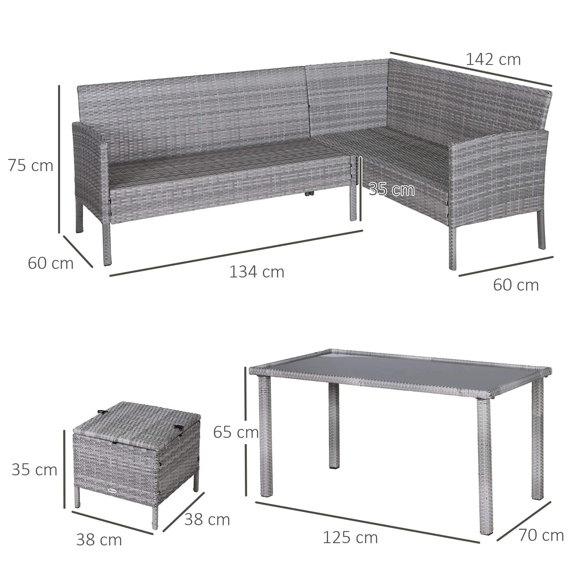 5 Piece Rattan Garden Furniture Set, 6 Seater Corner Dining Set, Beige - Image 5