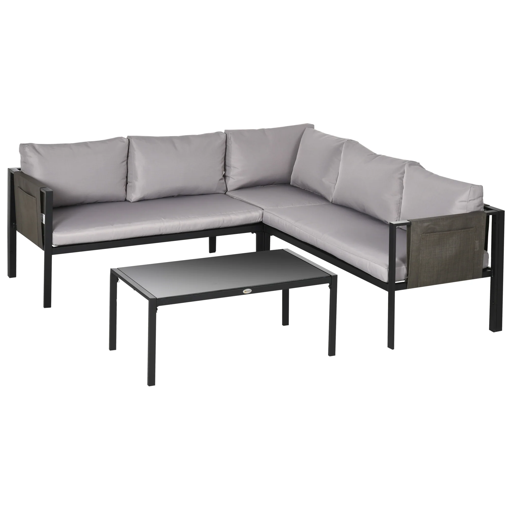 5 Seater Outdoor Conversation Furniture w/ Loveseats, Coffee Table & Mesh Pocket, Light Grey - Image 12