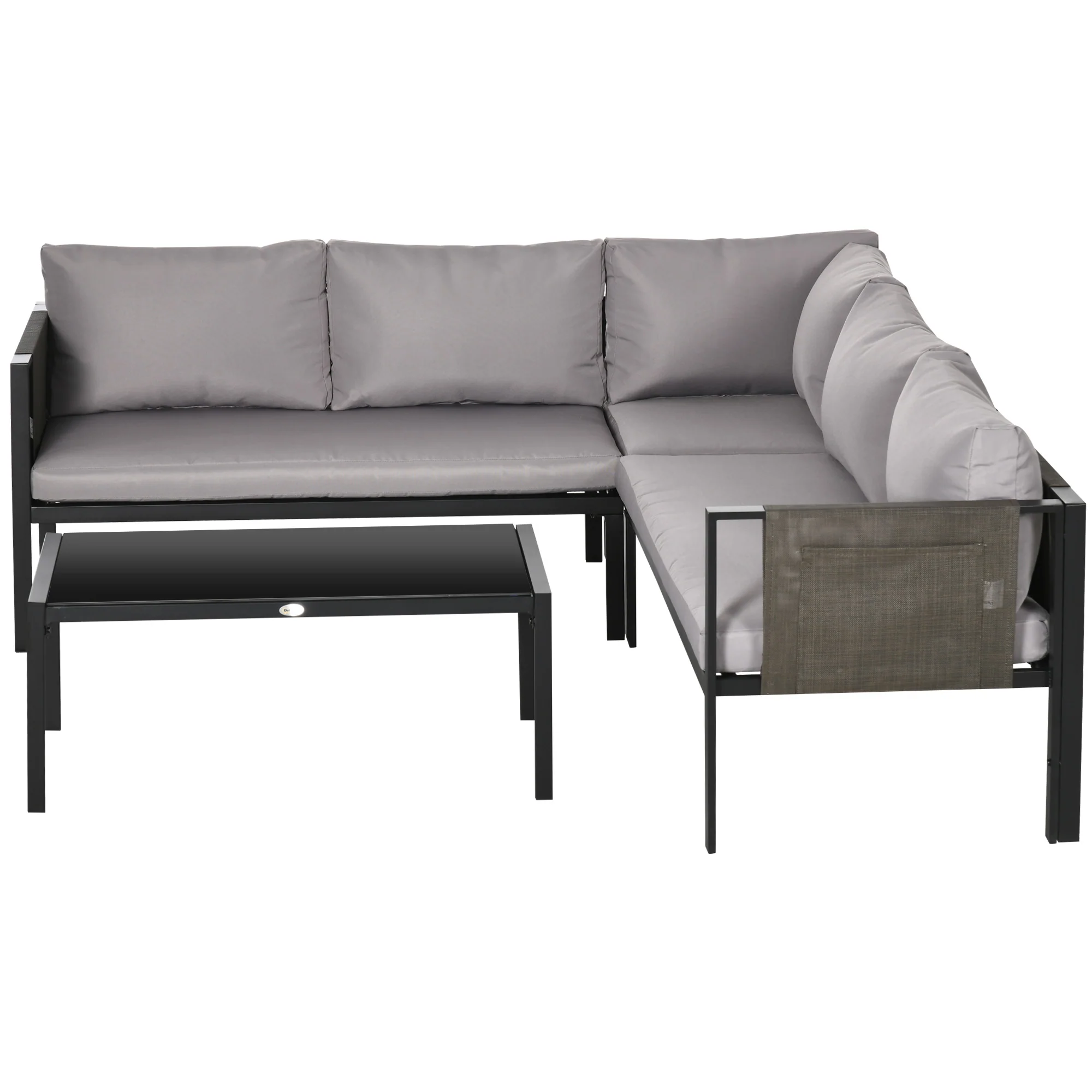 5 Seater Outdoor Conversation Furniture w/ Loveseats, Coffee Table & Mesh Pocket, Light Grey - Image 2
