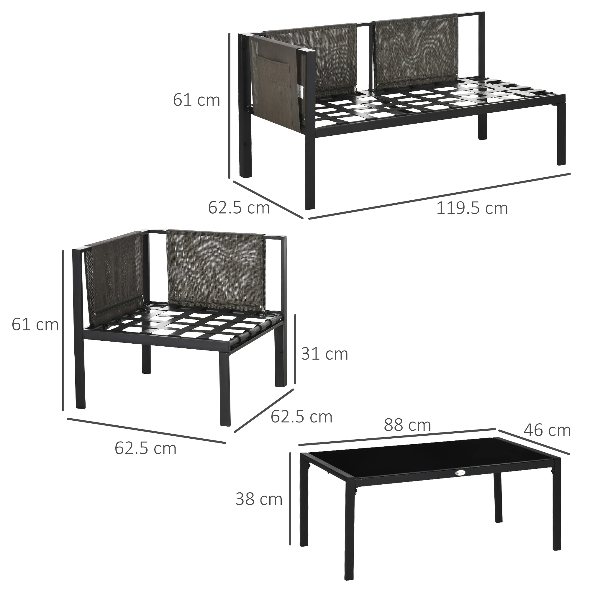 5 Seater Outdoor Conversation Furniture w/ Loveseats, Coffee Table & Mesh Pocket, Light Grey - Image 5