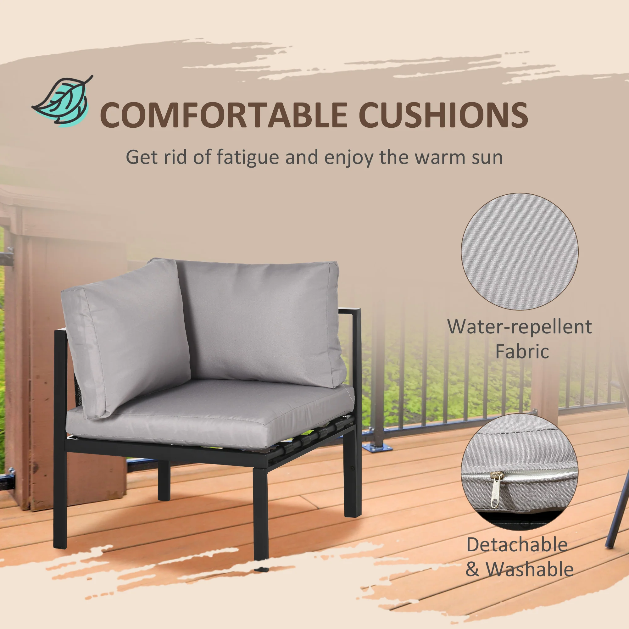 5 Seater Outdoor Conversation Furniture w/ Loveseats, Coffee Table & Mesh Pocket, Light Grey - Image 9