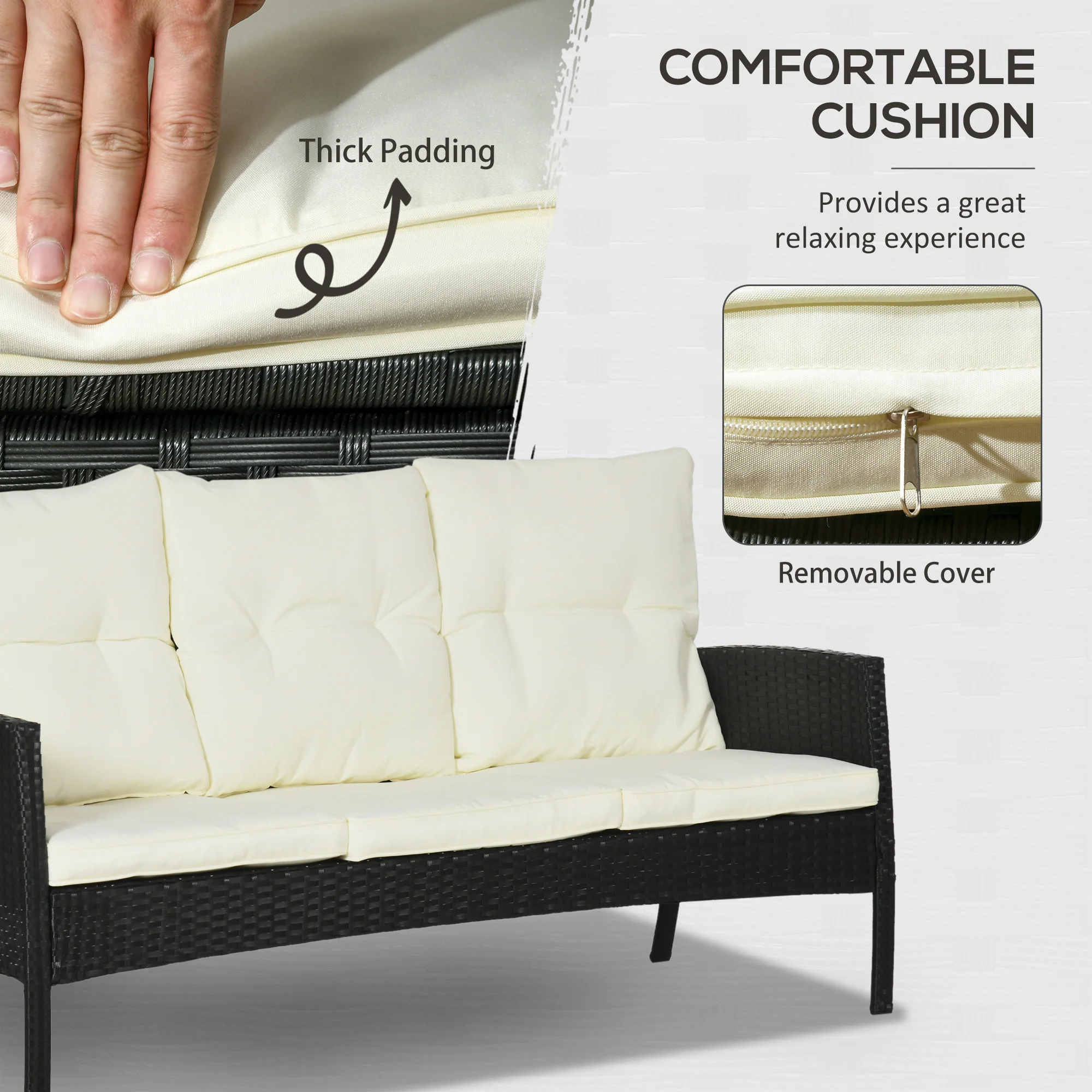 5 Seater Rattan Garden Furniture Set W/ 2 Armchairs, Sofa, Footstools & Glass Table, White - Image 7