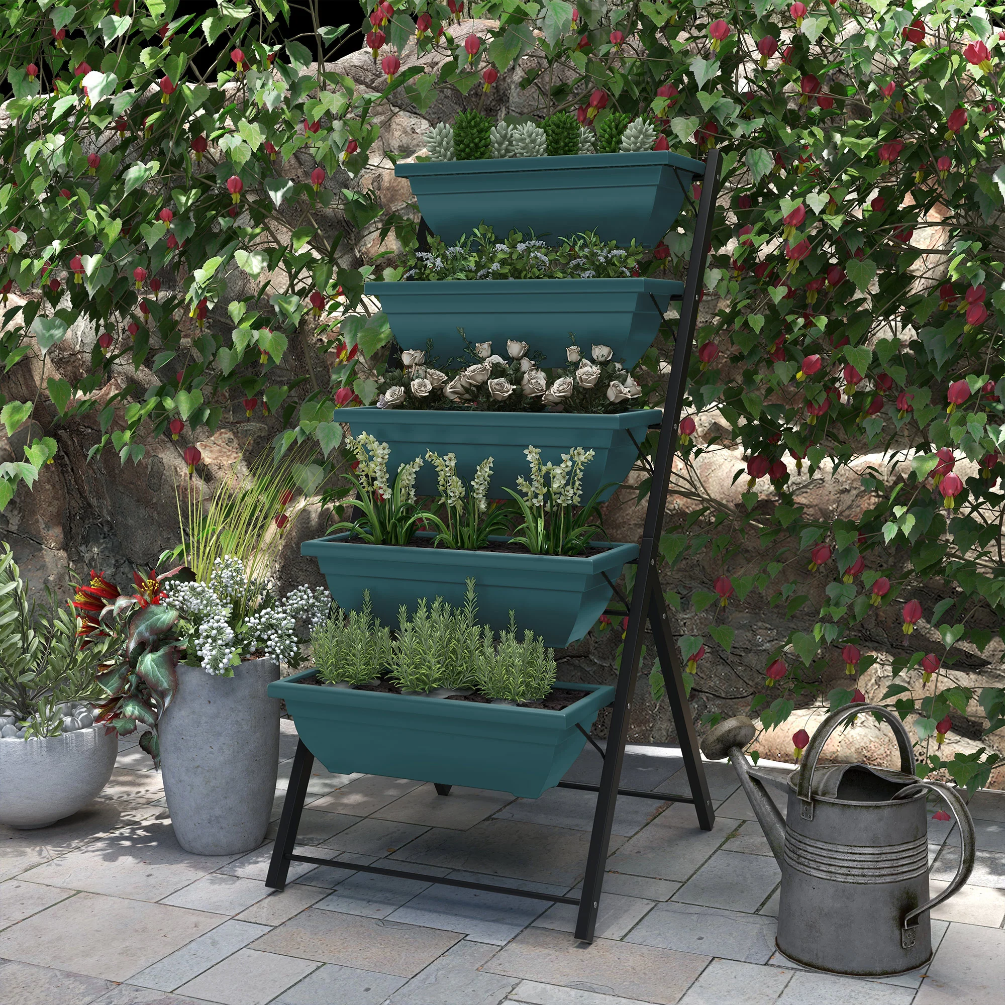 5-Tier Raised Garden Bed with 5 Planter Boxes, Green - Image 4