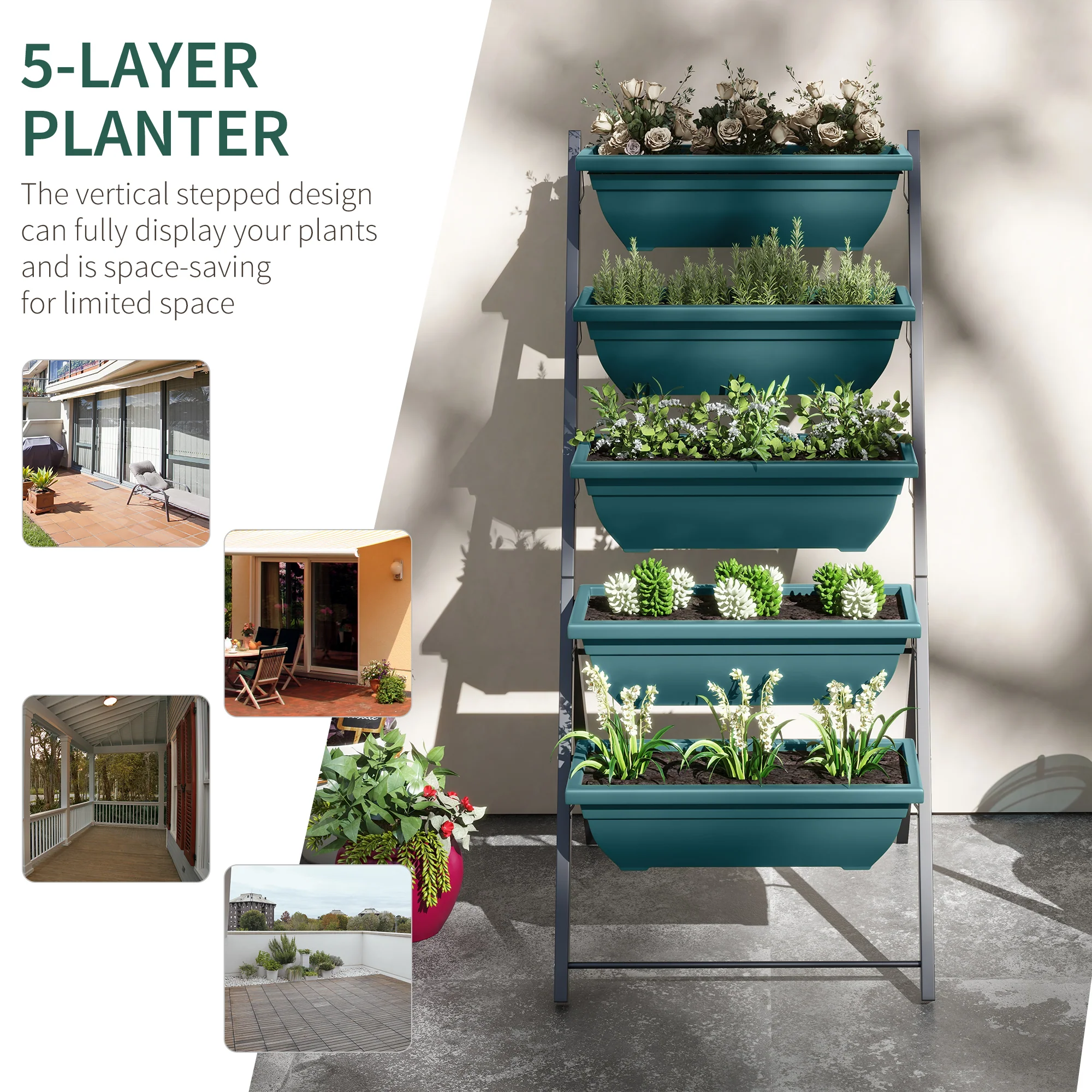 5-Tier Raised Garden Bed with 5 Planter Boxes, Green - Image 6