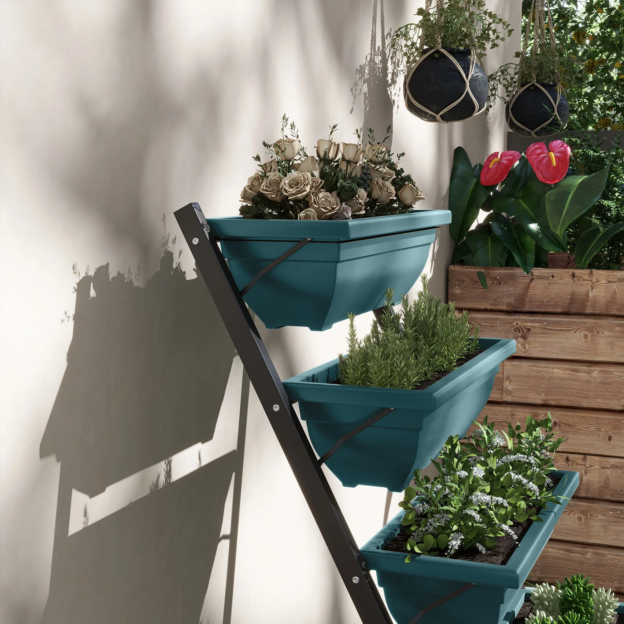 5-Tier Raised Garden Bed with 5 Planter Boxes, Green - Image 9