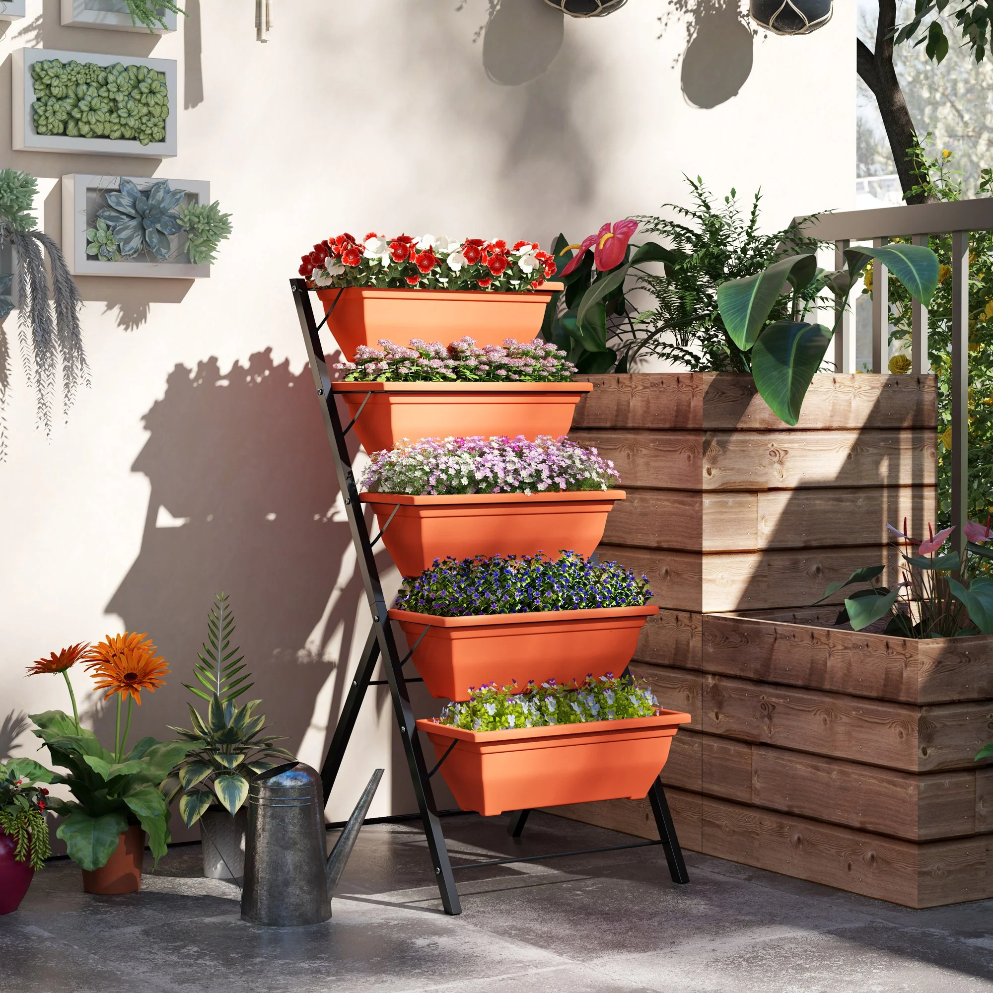 5-Tier Raised Garden Bed with 5 Planter Boxes, Red - Image 3