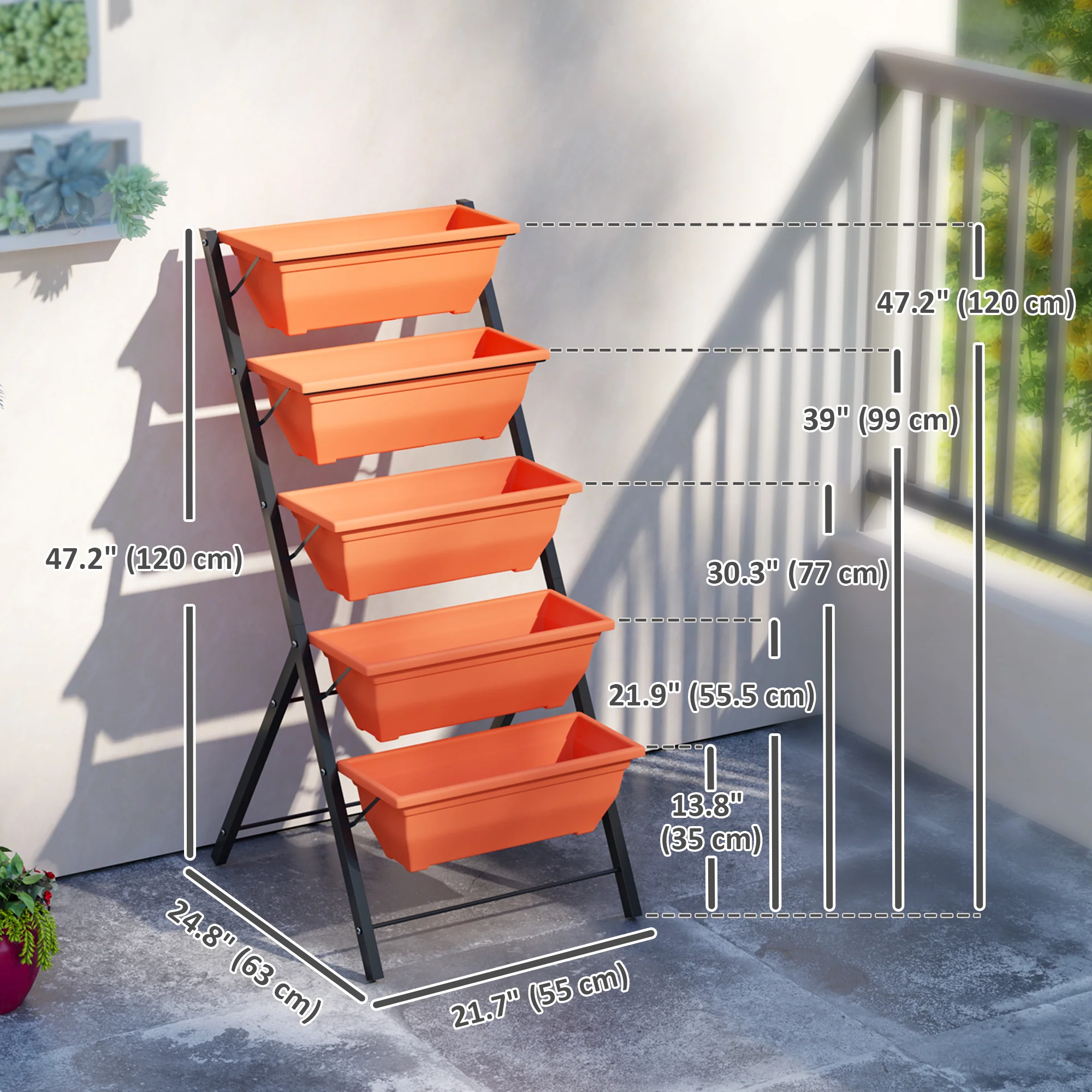 5-Tier Raised Garden Bed with 5 Planter Boxes, Red - Image 5