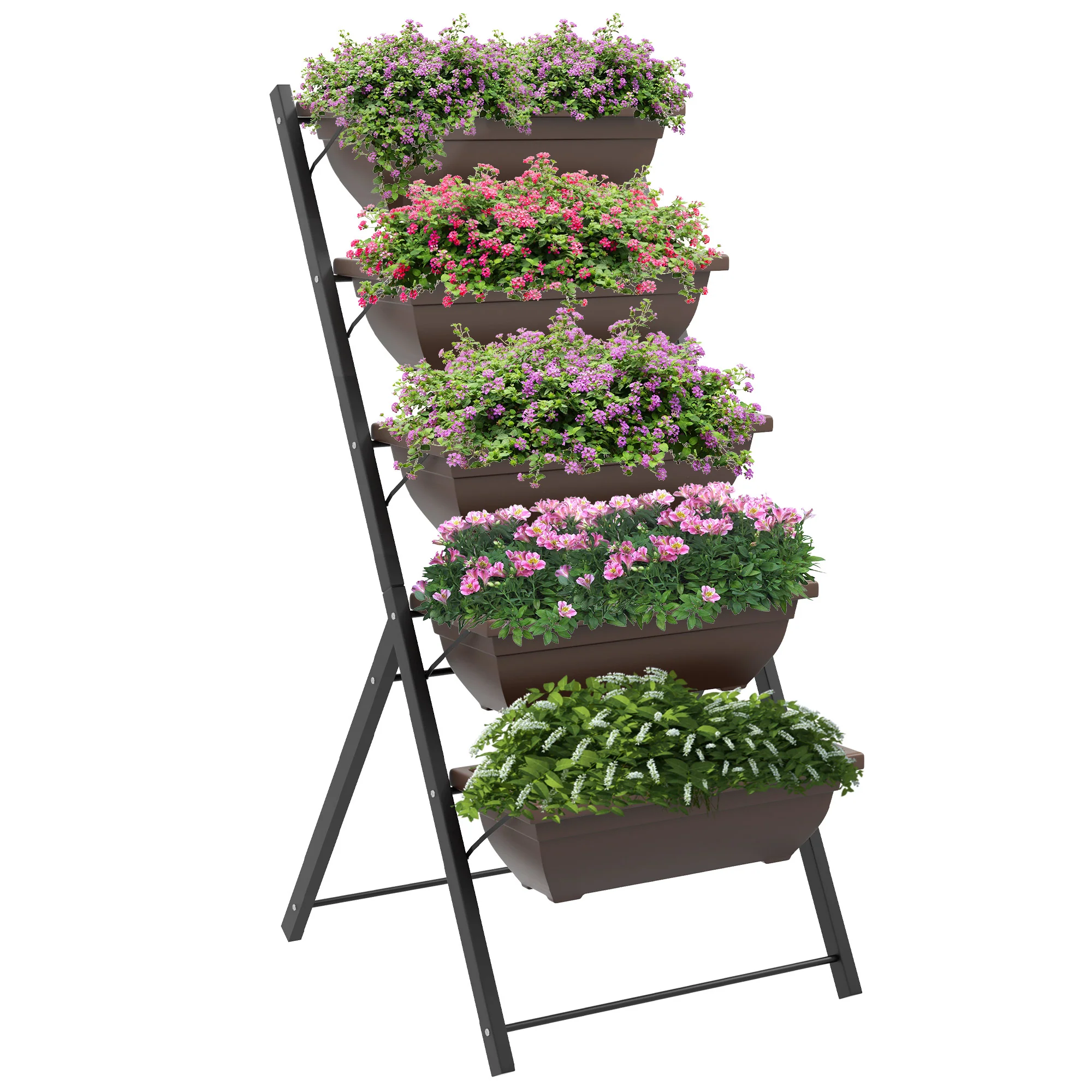 5-Tier Raised Garden Bed with 5 Planter Boxes, Brown