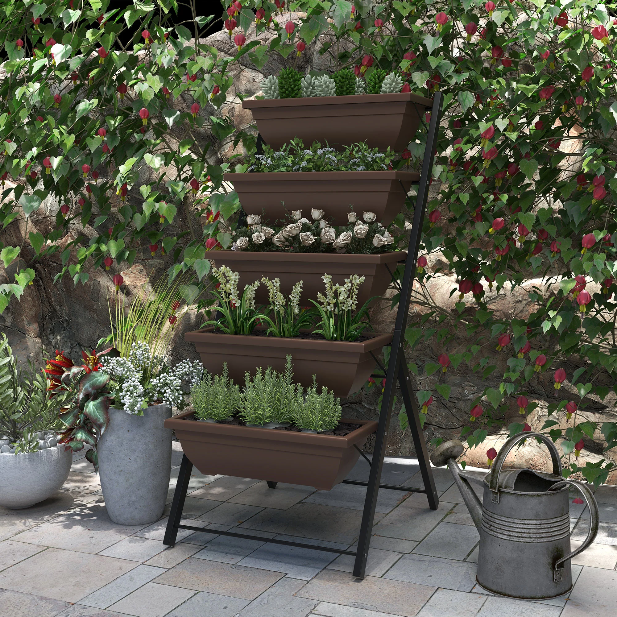 5-Tier Raised Garden Bed with 5 Planter Boxes, Brown - Image 4