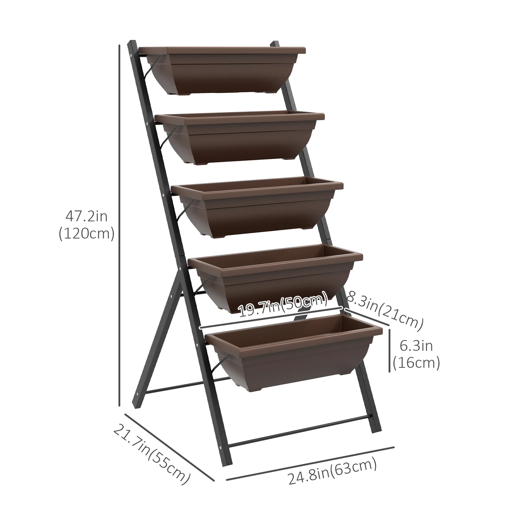5-Tier Raised Garden Bed with 5 Planter Boxes, Brown - Image 5