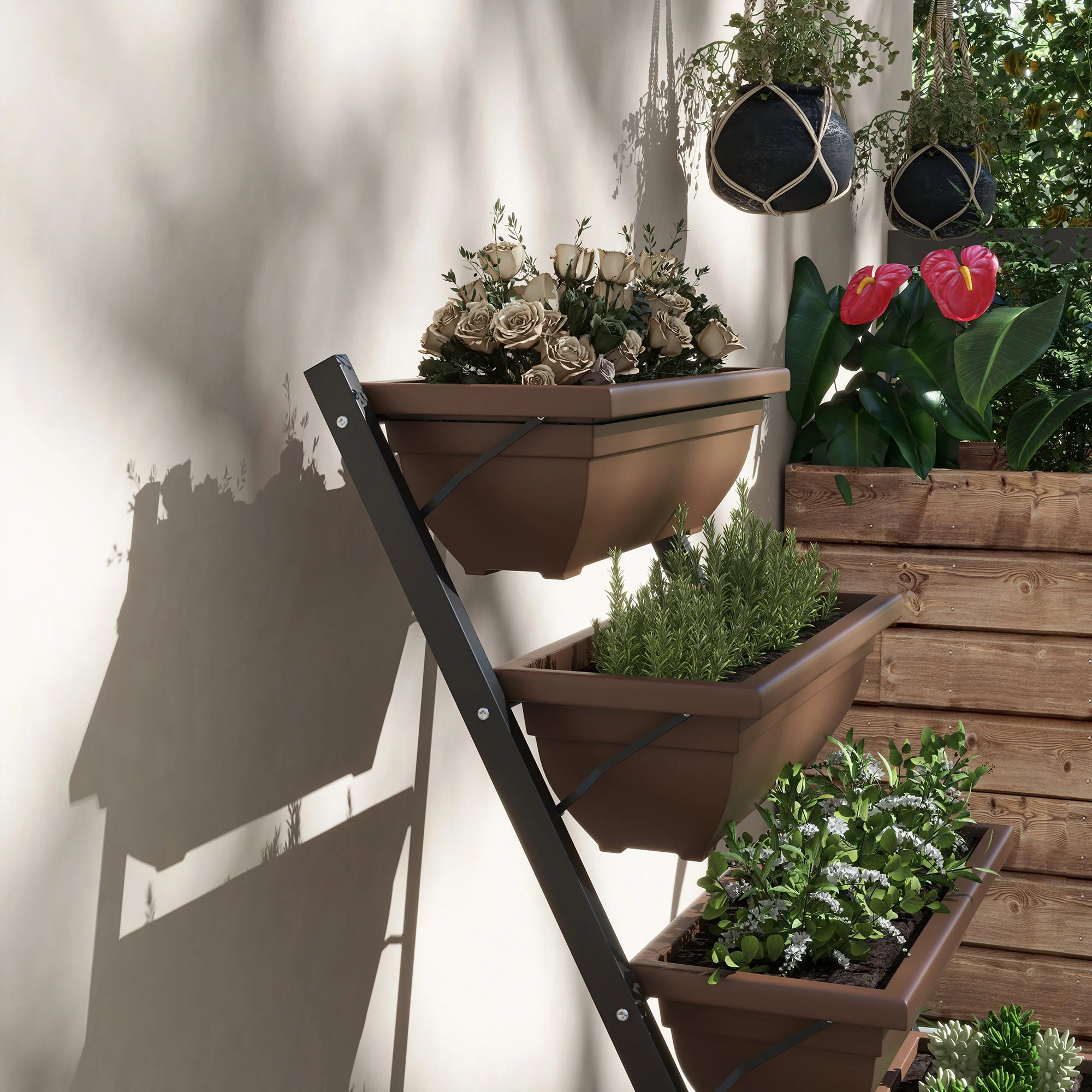 5-Tier Raised Garden Bed with 5 Planter Boxes, Brown - Image 9