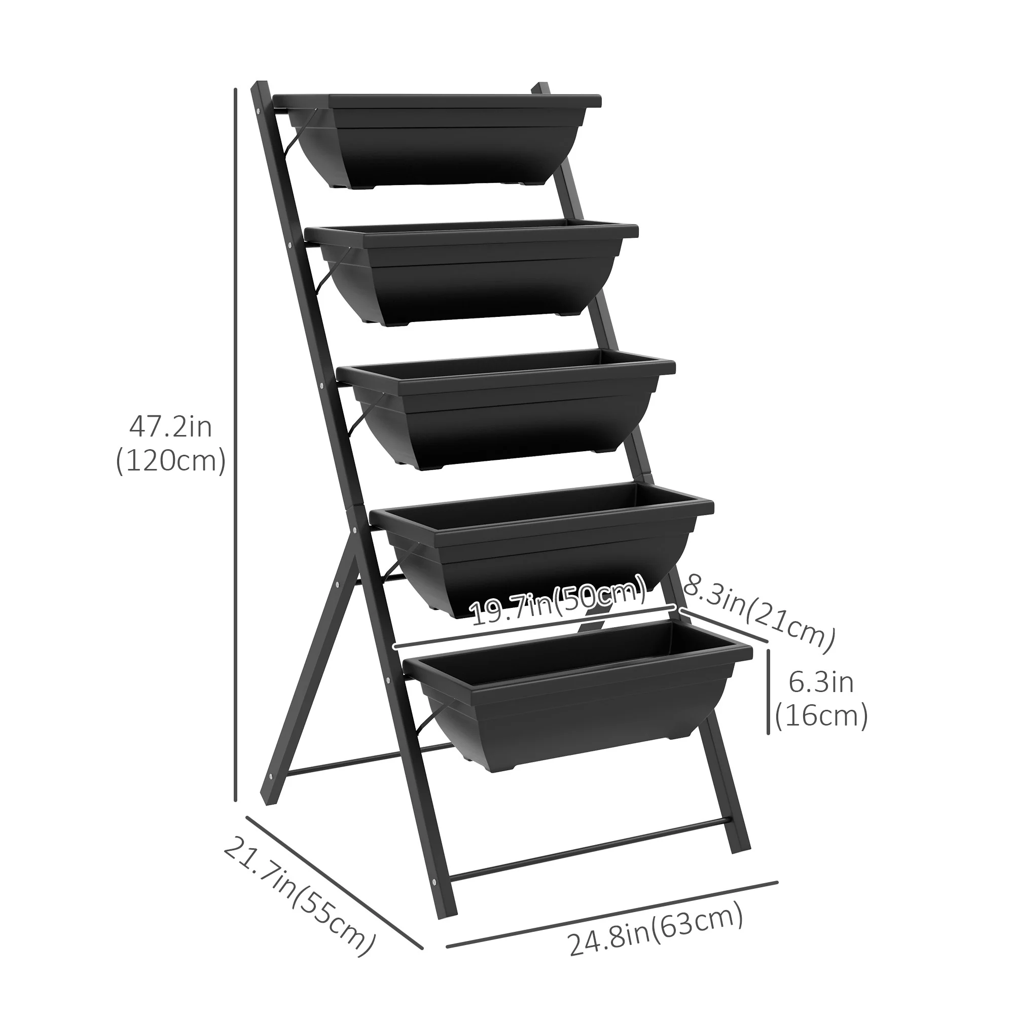 5-Tier Raised Garden Bed with 5 Planter Boxes, Black - Image 5