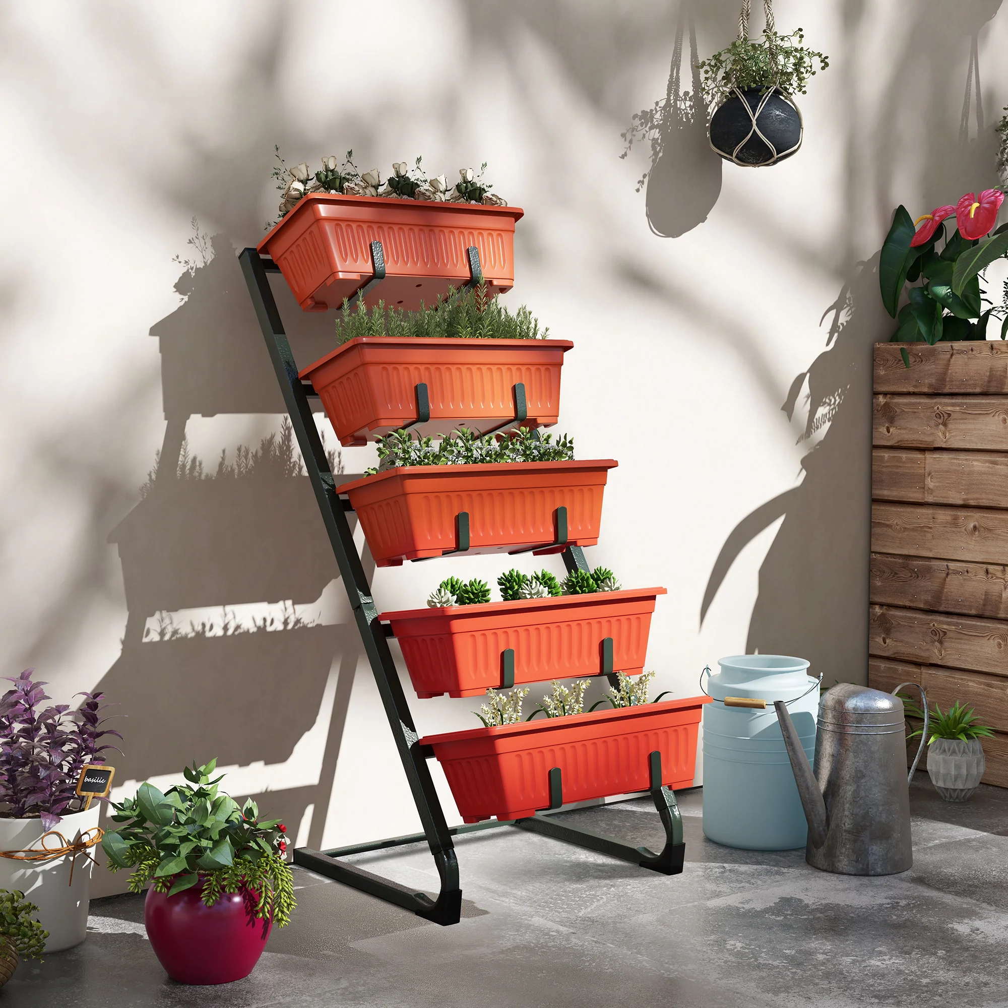 5-Tier Vertical Raised Garden Bed with 5 Planter Boxes, Red - Image 4