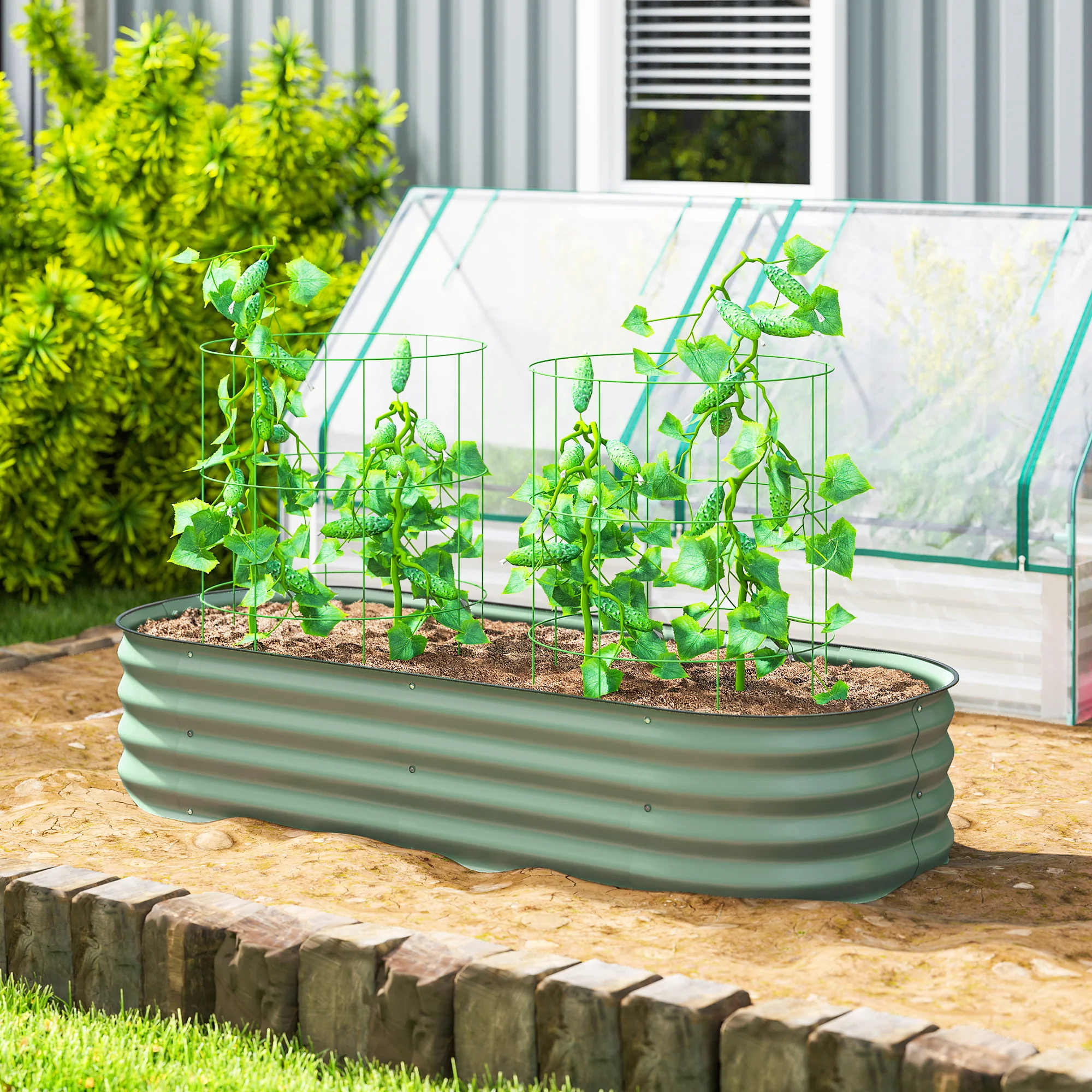 5' x 2' x 1' Galvanized Raised Garden Bed Kit, Green - Image 3