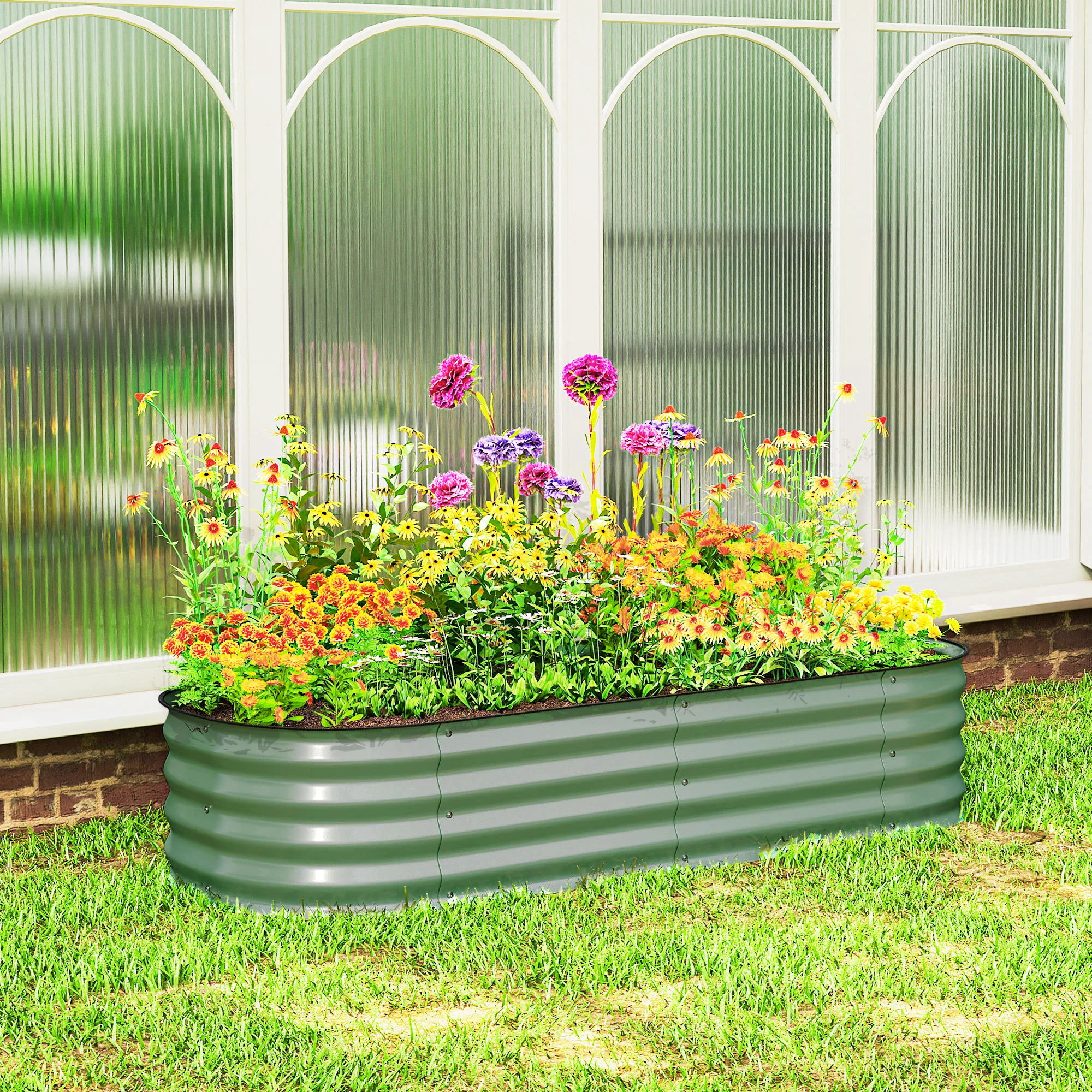 5' x 2' x 1' Galvanized Raised Garden Bed Kit, Green - Image 4