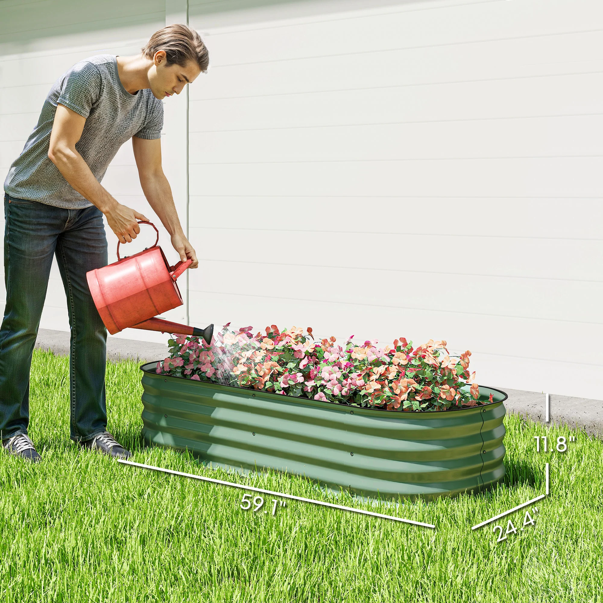 5' x 2' x 1' Galvanized Raised Garden Bed Kit, Green - Image 5