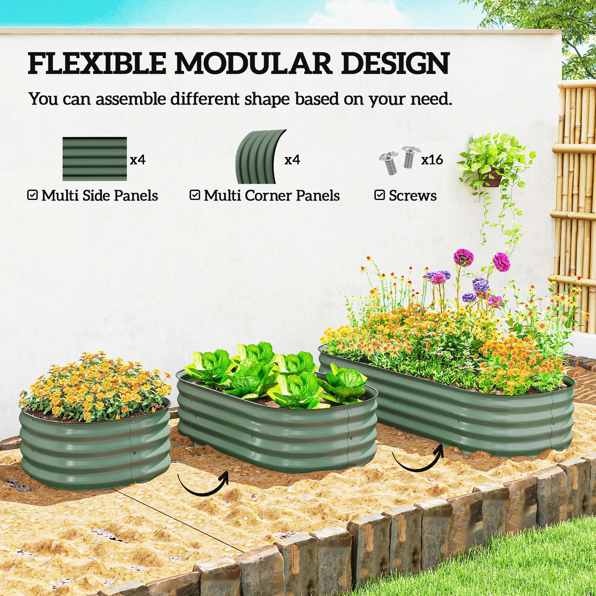 5' x 2' x 1' Galvanized Raised Garden Bed Kit, Green - Image 6