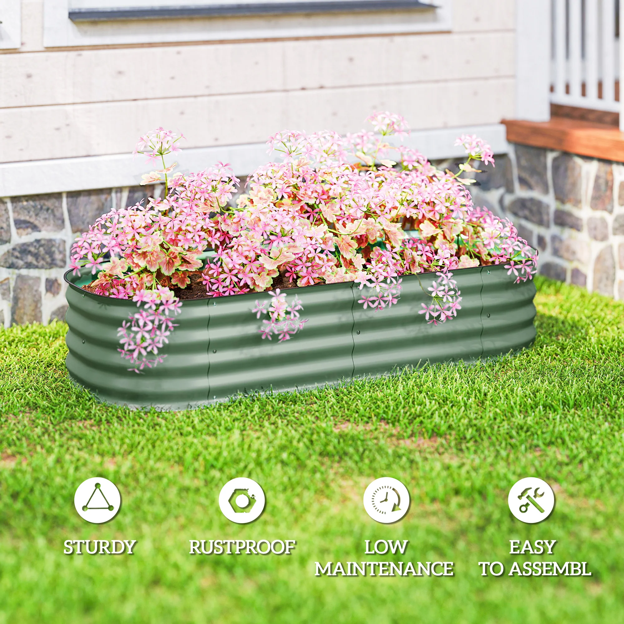 5' x 2' x 1' Galvanized Raised Garden Bed Kit, Green - Image 9