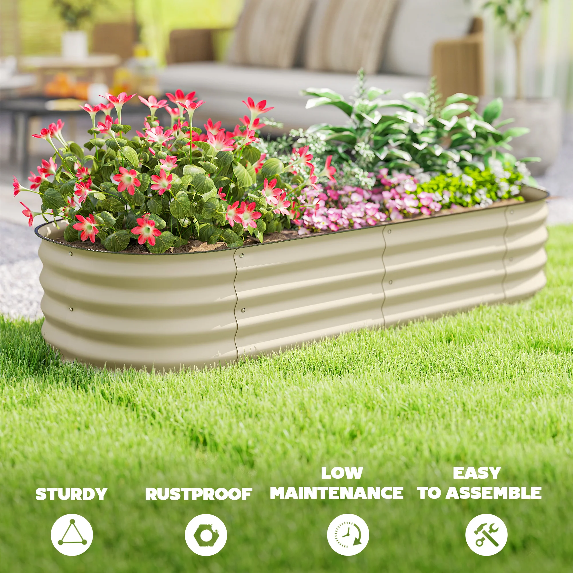 5' x 2' x 1' Galvanized Raised Garden Bed Kit, Cream - Image 9