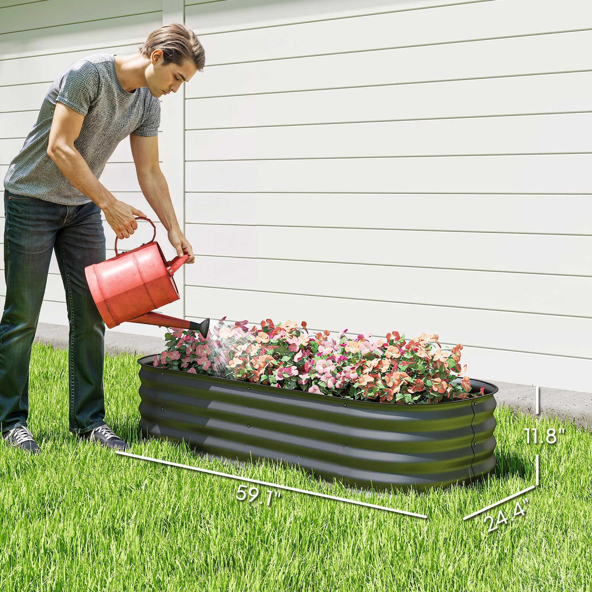 5' x 2' x 1' Galvanized Raised Garden Bed Kit, Dark Gray - Image 5