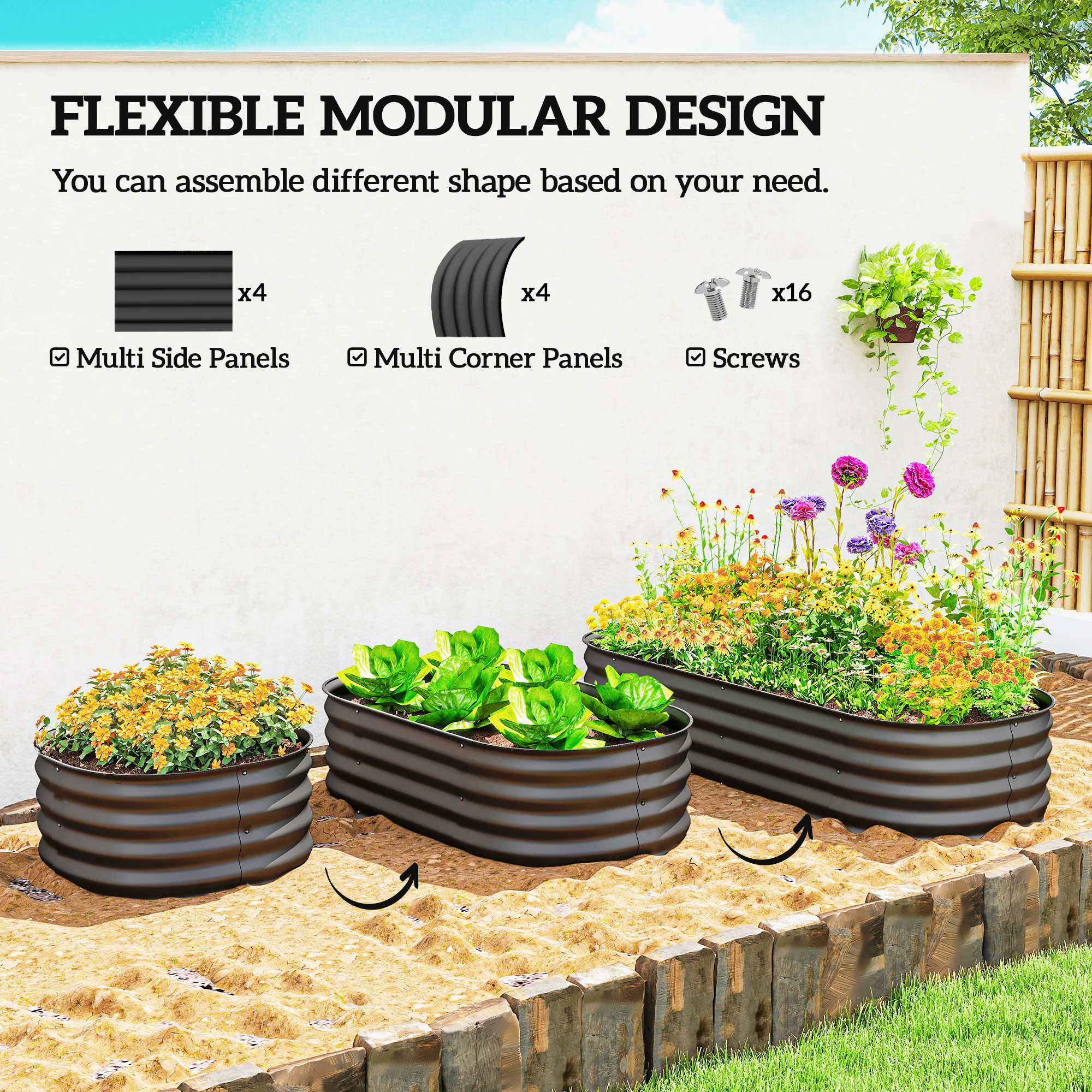 5' x 2' x 1' Galvanized Raised Garden Bed Kit, Dark Gray - Image 6