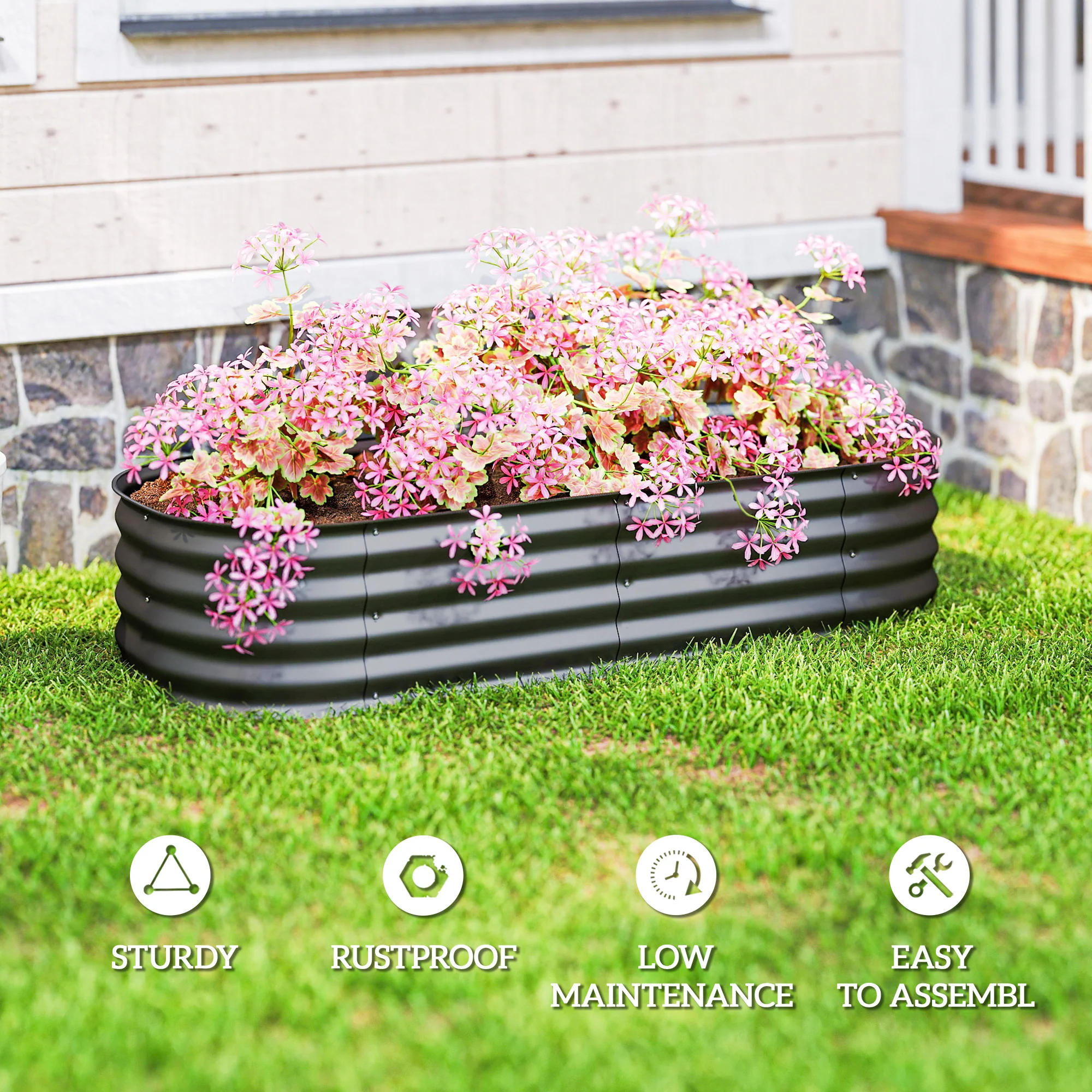 5' x 2' x 1' Galvanized Raised Garden Bed Kit, Dark Gray - Image 9