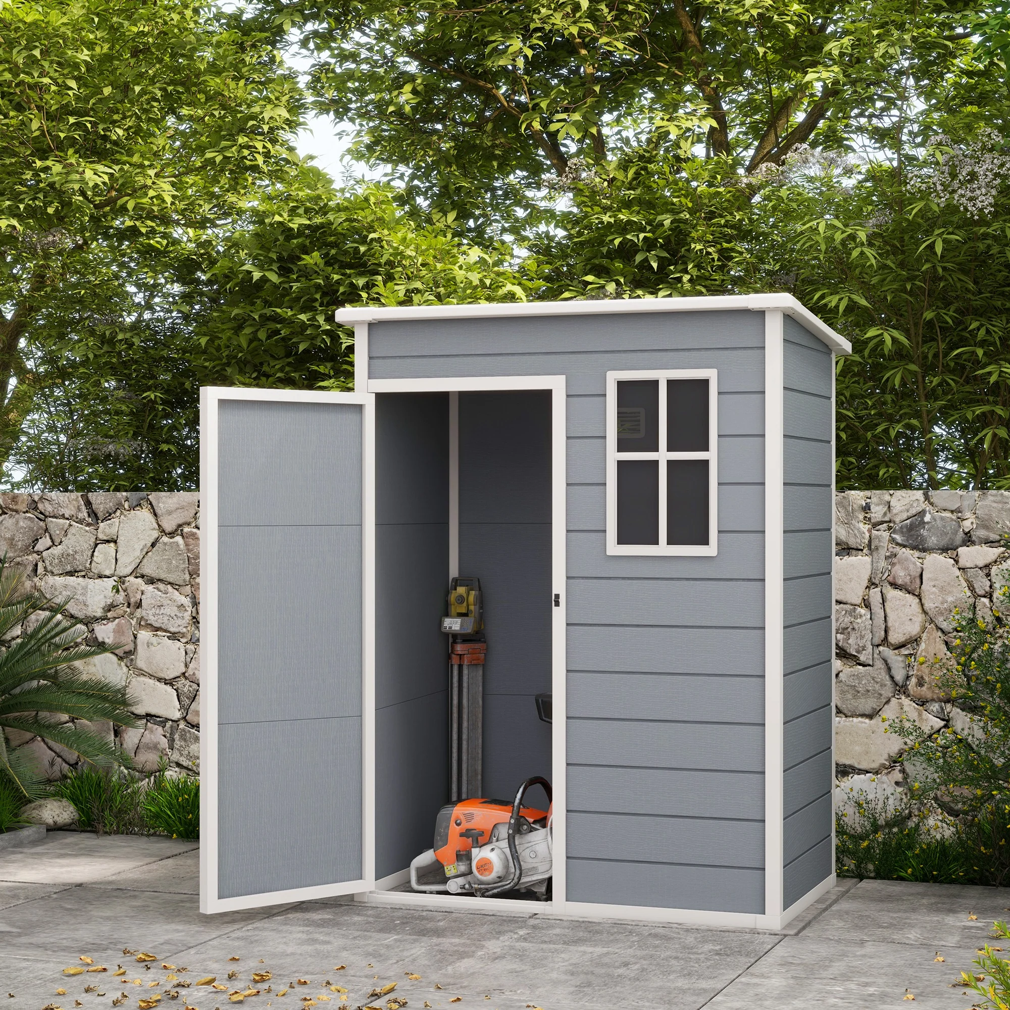 5' x 3' Outdoor Storage Shed with Lockable Door & Window, Waterproof, Grey - Image 3