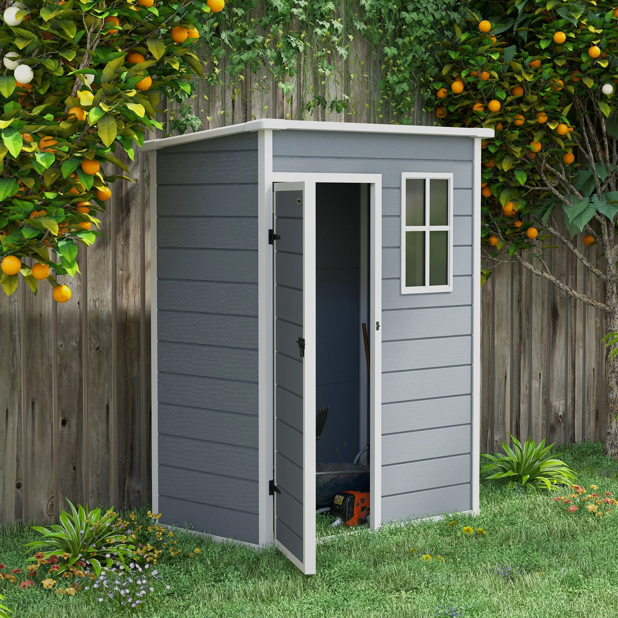 5' x 3' Outdoor Storage Shed with Lockable Door & Window, Waterproof, Grey - Image 4