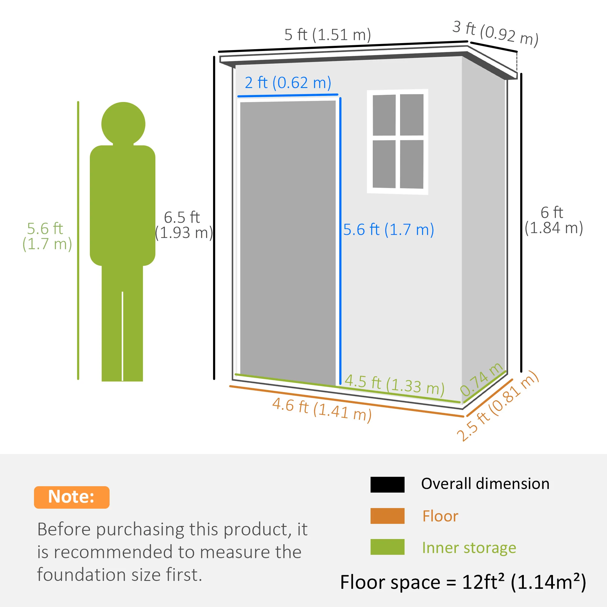 5' x 3' Outdoor Storage Shed with Lockable Door & Window, Waterproof, Grey - Image 5