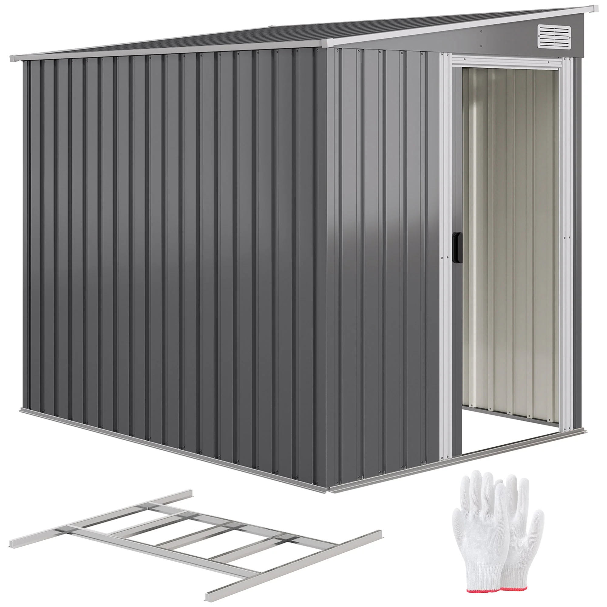 5' x 7' Lean-to Metal Shed with Sliding Door & Shelves, Dark Grey