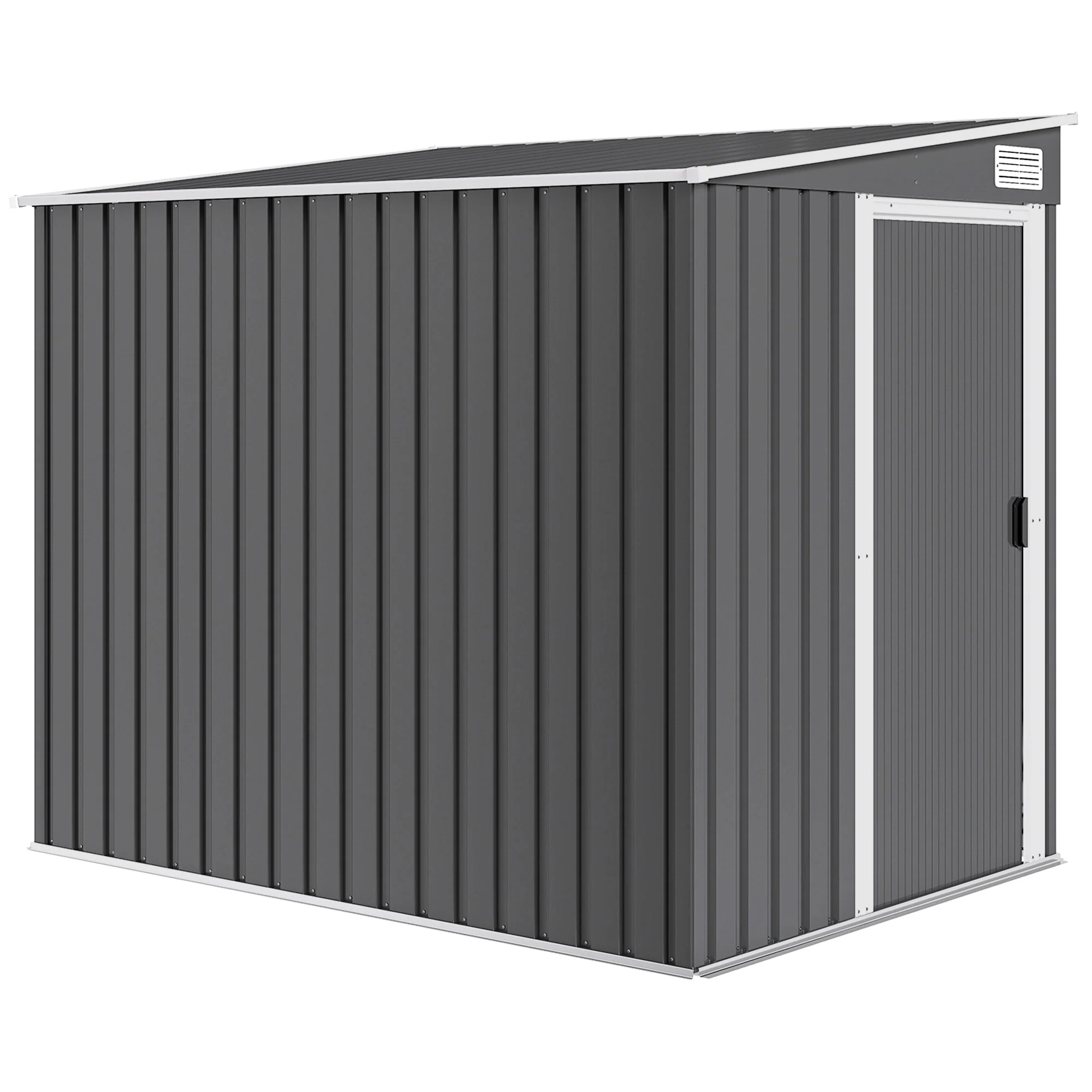 5' x 7' Lean-to Metal Shed with Sliding Door & Shelves, Dark Grey - Image 12