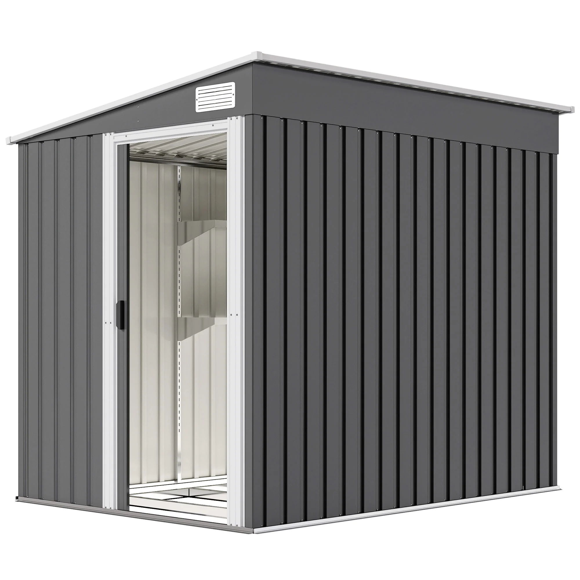 5' x 7' Lean-to Metal Shed with Sliding Door & Shelves, Dark Grey - Image 2