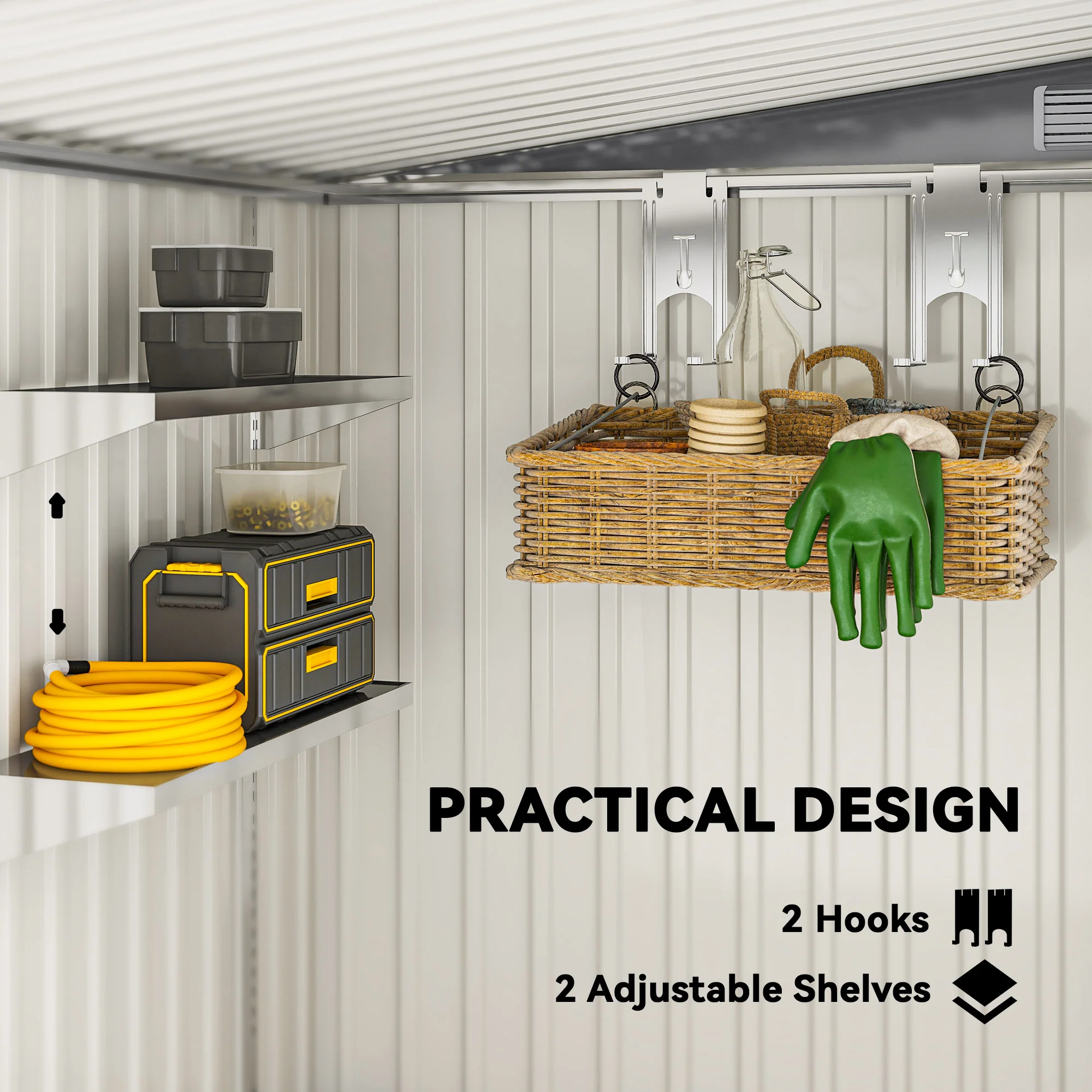 5' x 7' Lean-to Metal Shed with Sliding Door & Shelves, Dark Grey - Image 7