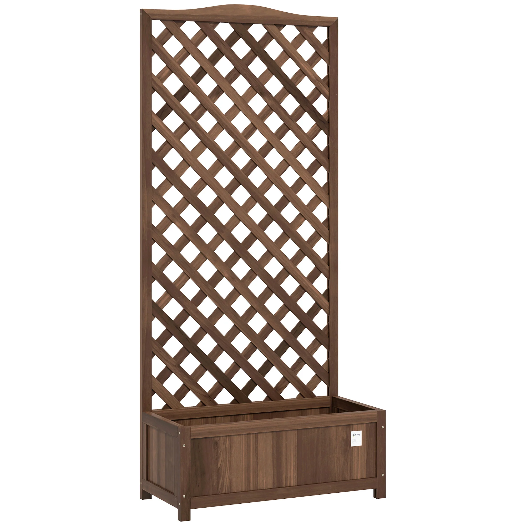 53L Garden Wooden Planter Box with Trellis Free Standing Flower Raised Bed with Lattice for Climbing Plants, 76cm x 36cm x 170cm, Dark Brown - Image 12