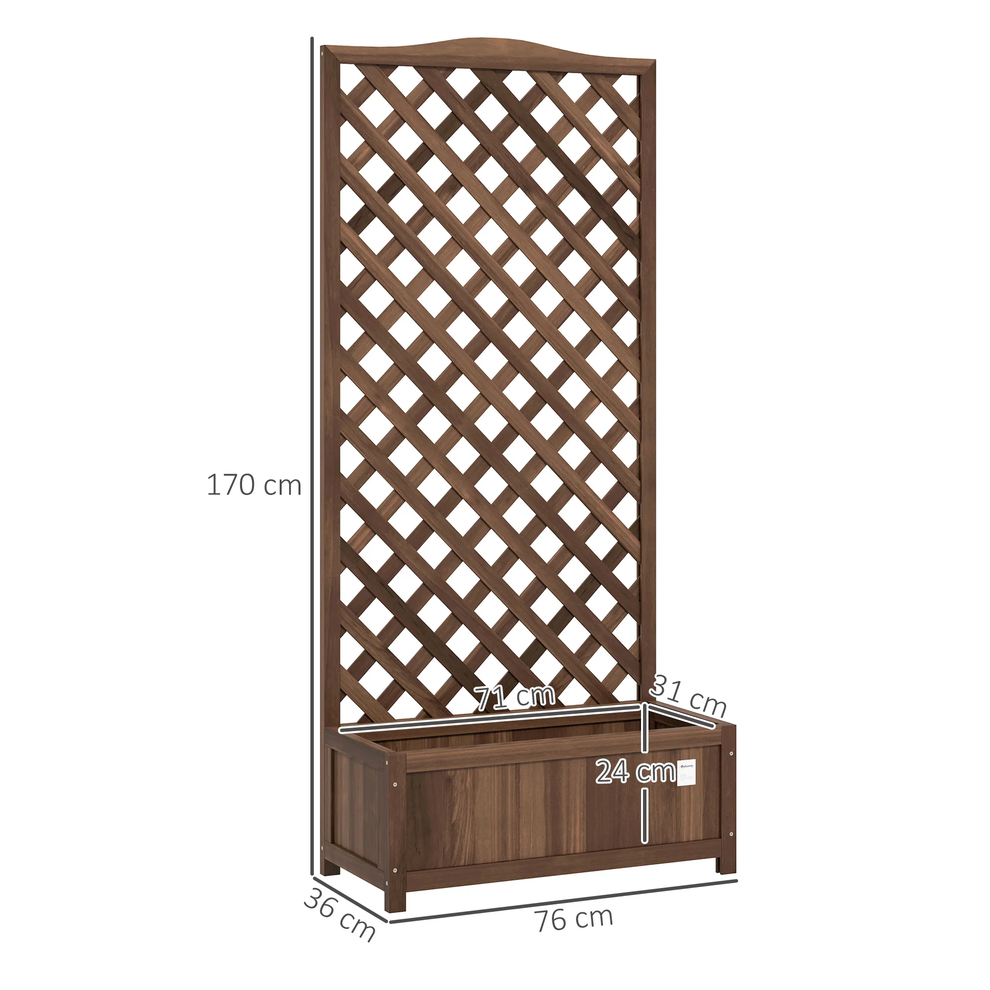 53L Garden Wooden Planter Box with Trellis Free Standing Flower Raised Bed with Lattice for Climbing Plants, 76cm x 36cm x 170cm, Dark Brown - Image 5
