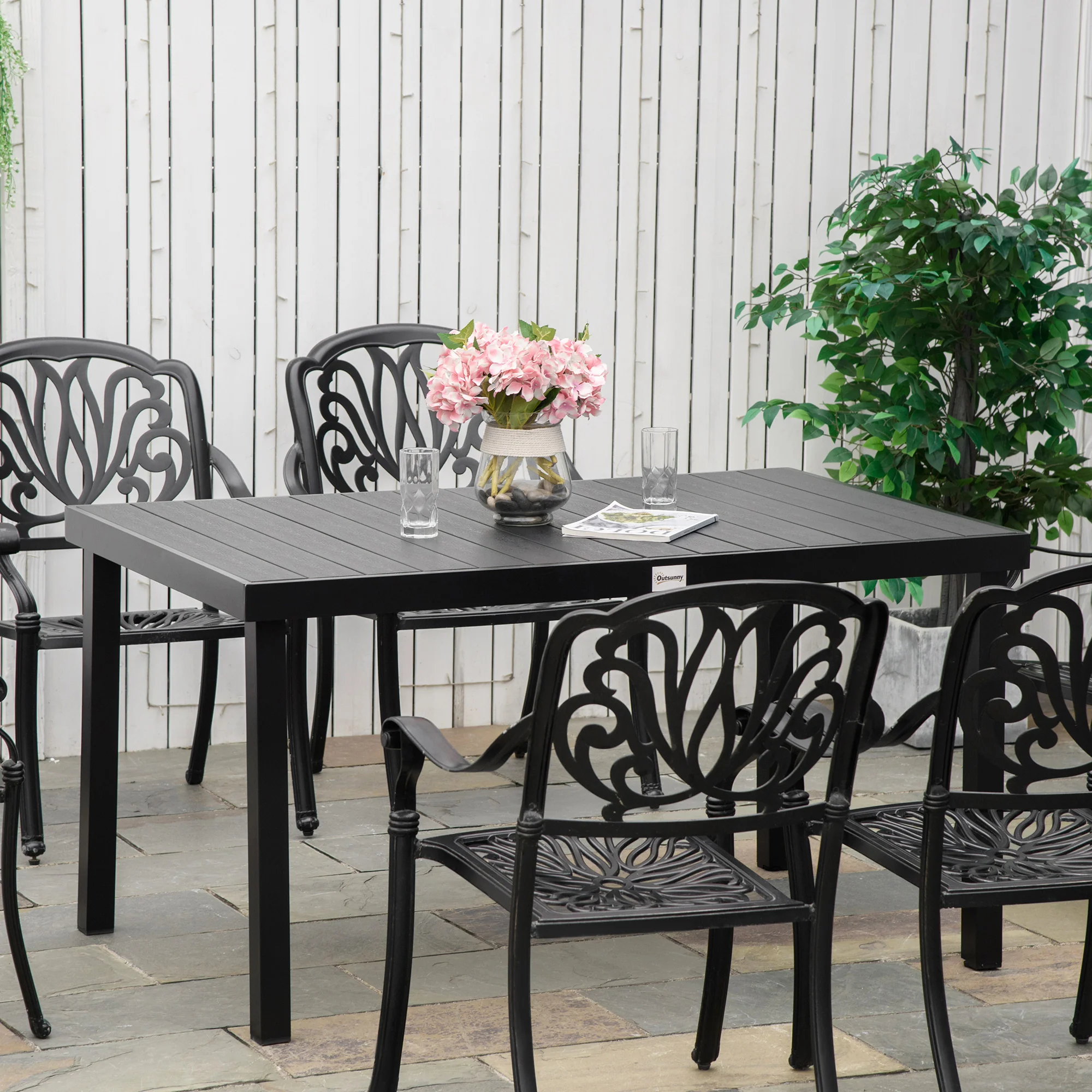 Outdoor Dining Table for 6, Patio Rectangular Table, 55" L x 35.5" W x 29.25" H, Black - Image 3