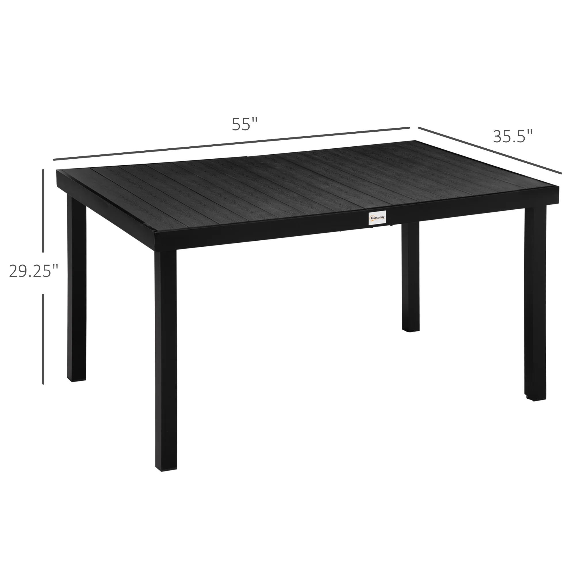 Outdoor Dining Table for 6, Patio Rectangular Table, 55" L x 35.5" W x 29.25" H, Black - Image 5
