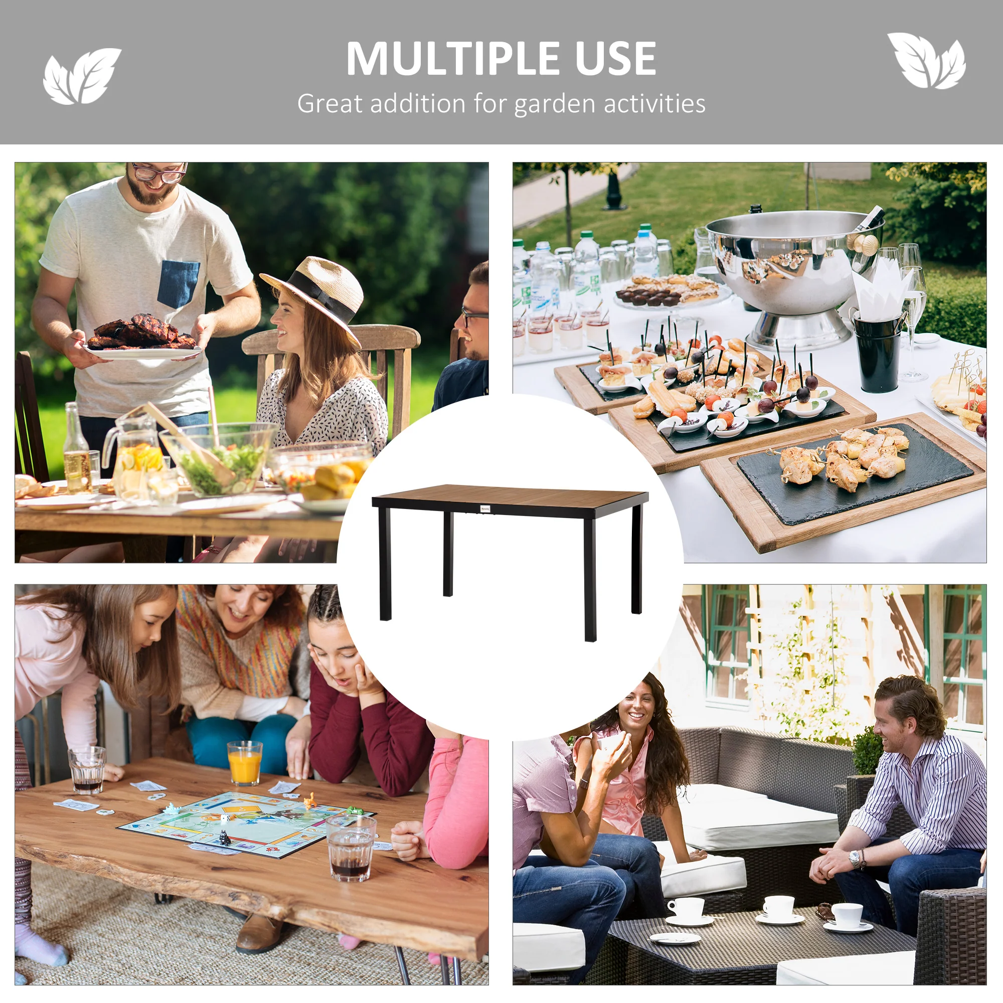 Aluminum Outdoor Rectangular Dining Table for 6, 55" L x 35.5" W x 29.25" H, Natural - Image 8