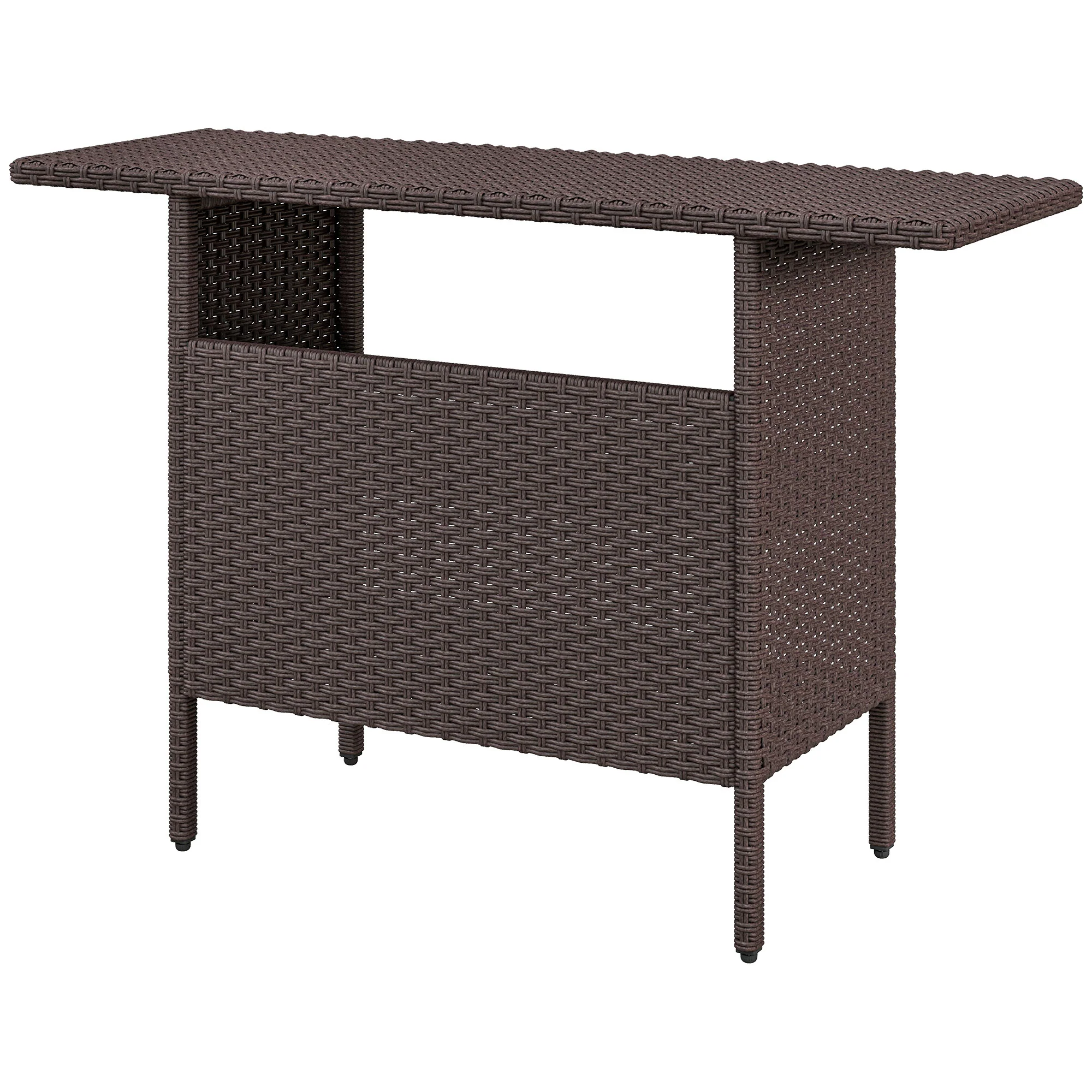 55" Rattan Bar Height Patio Table with 2 Storage Shelves and Steel Frame, Brown - Image 2