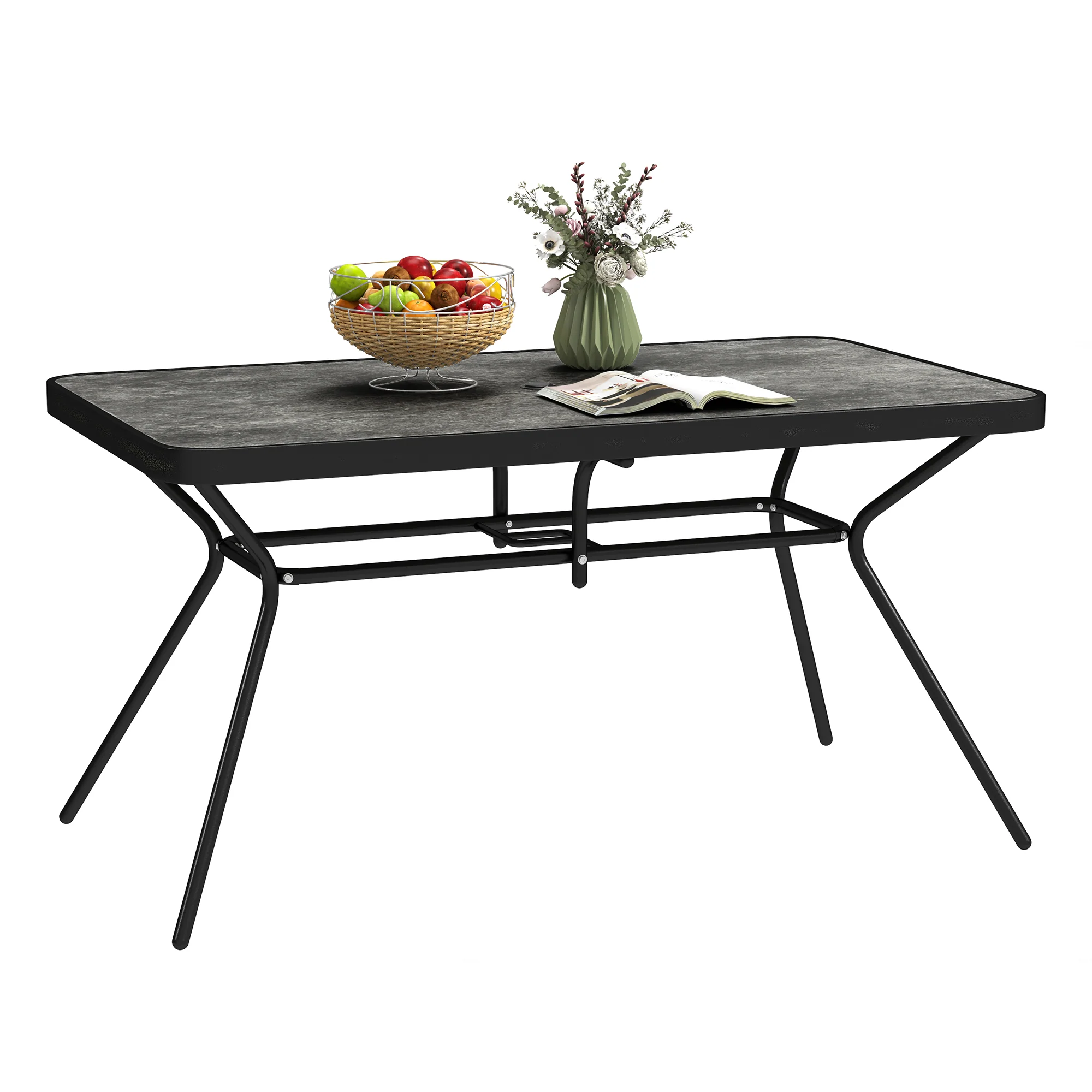 Rectangle Outdoor Dining Table for 6, with 1.7" Umbrella Hole & Easy Clean Tabletop, Grey